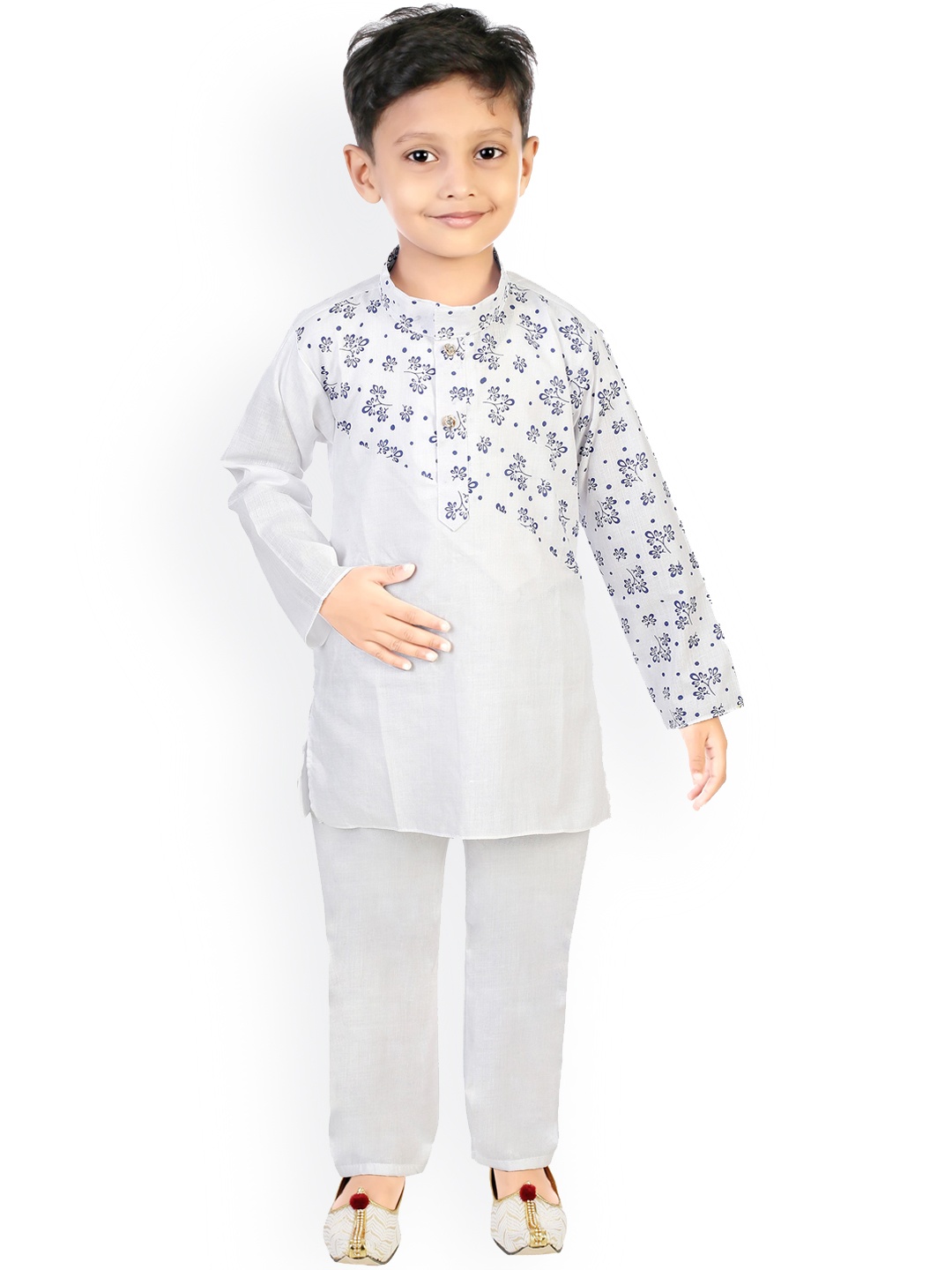 

CELEBRITY CLUB Boys Floral Printed Regular Kurta With Pyjamas, White