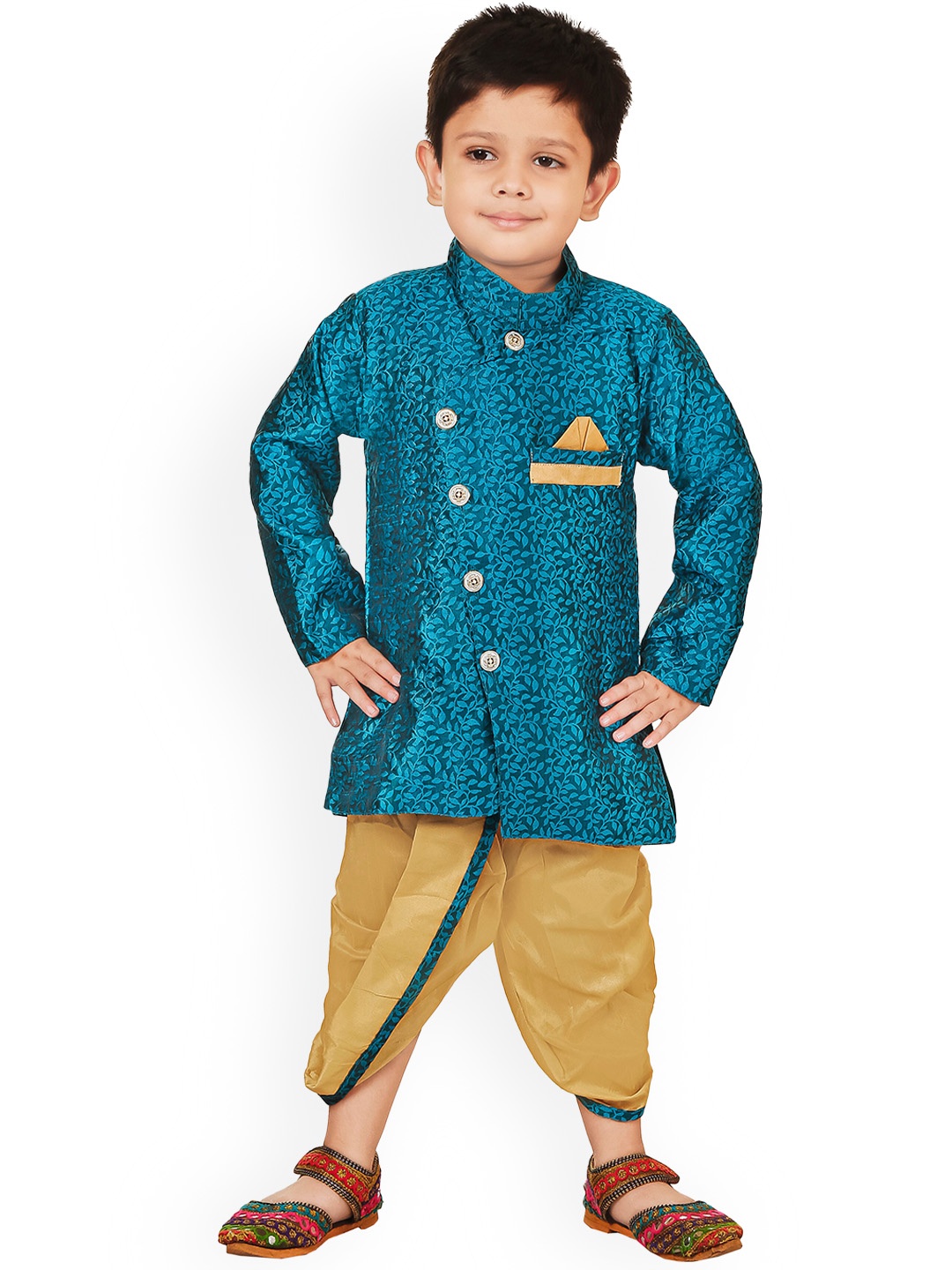 

CELEBRITY CLUB Boys Floral Printed Sherwani Set, Blue