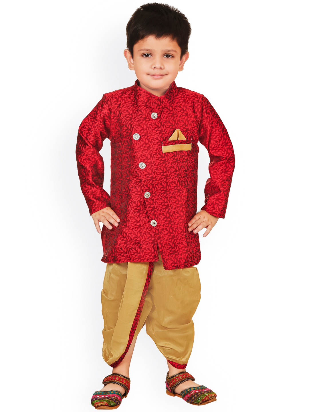 

CELEBRITY CLUB Boys Self Design Sherwani Set, Red