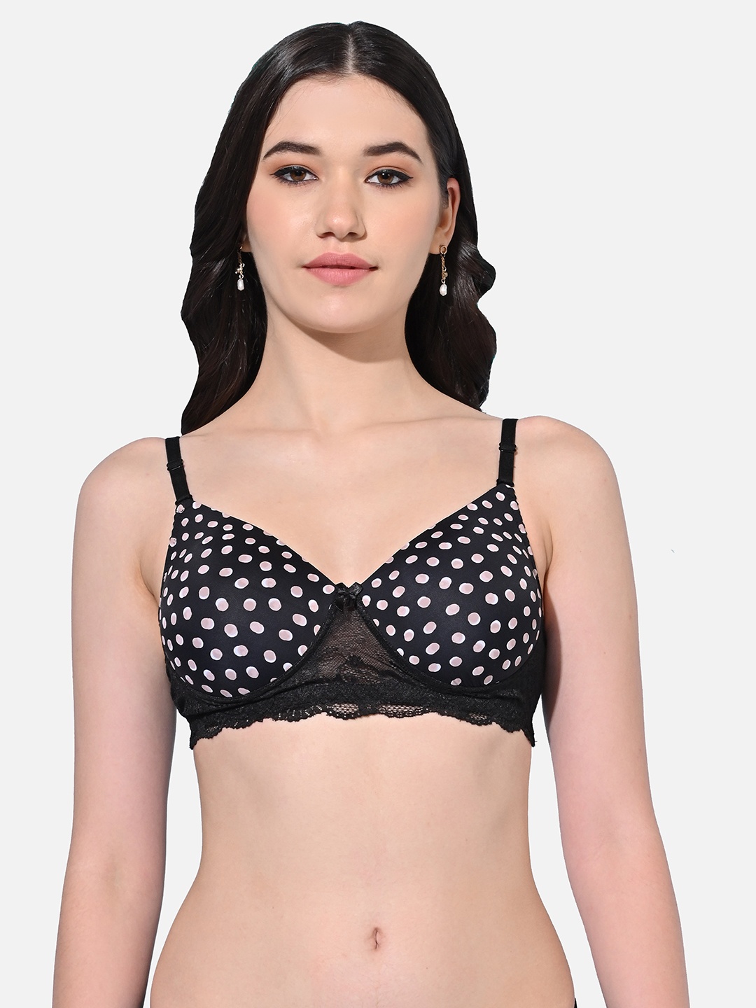 

FIMS Polka Dot Bra Full Coverage Padded Everyday Bra All Day Comfort, Black