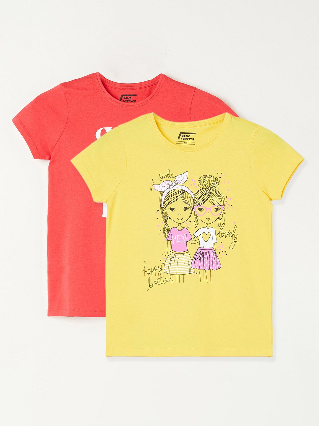 

Fame Forever by Lifestyle Girls Pack Of 2 Printed Cotton T-shirt, Yellow