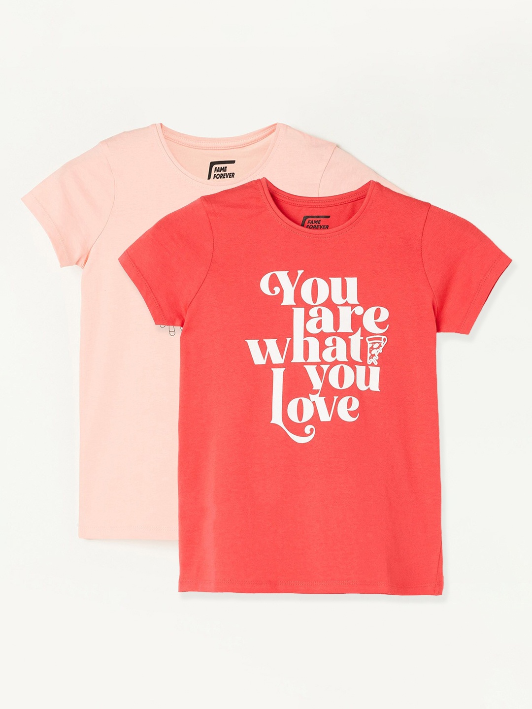 

Fame Forever by Lifestyle Girls Pack Of 2 Printed Cotton T-shirt, Coral