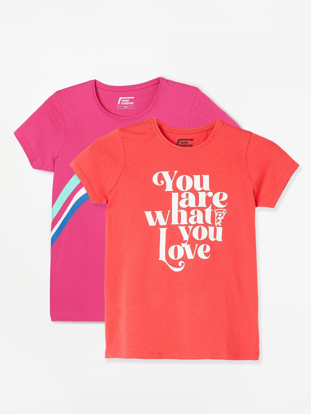 

Fame Forever by Lifestyle Girls Pack Of 2 Printed Cotton T-shirt, Coral