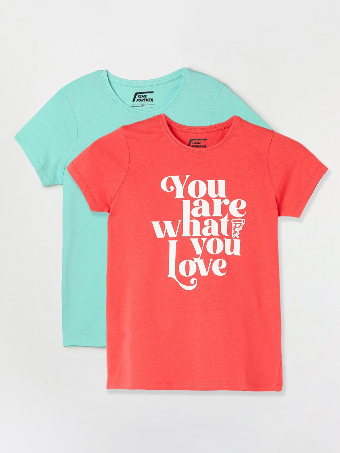 

Fame Forever by Lifestyle Girls Pack Of 2 Printed Cotton T-shirt, Coral