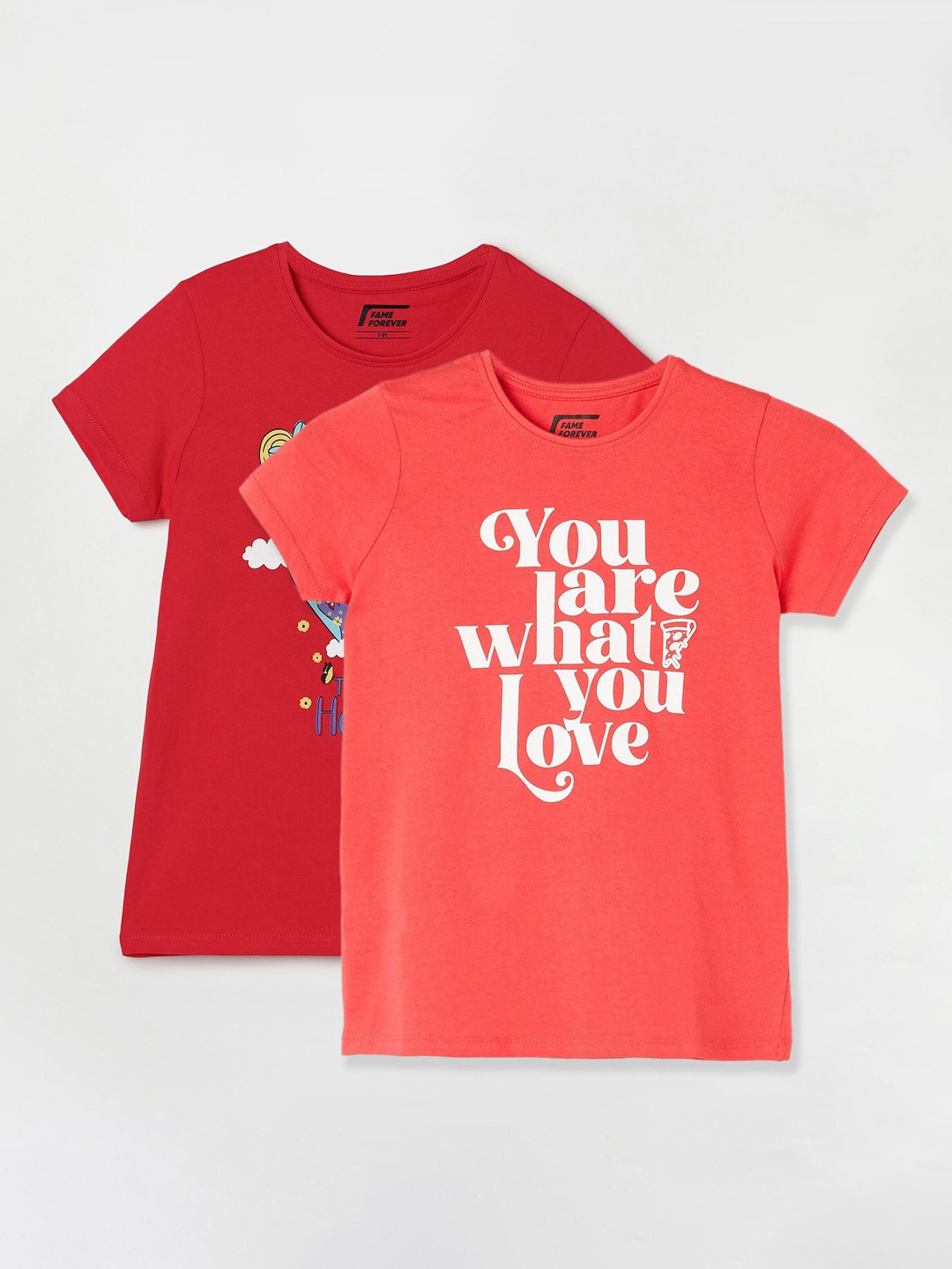 

Fame Forever by Lifestyle Girls Pack Of 2 Printed Cotton T-shirt, Coral