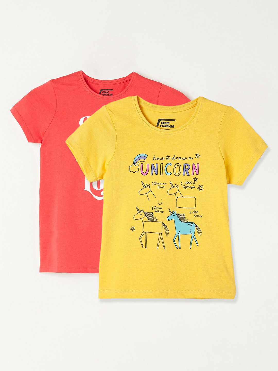 

Fame Forever by Lifestyle Girls Pack Of 2 Printed Cotton T-shirt, Yellow