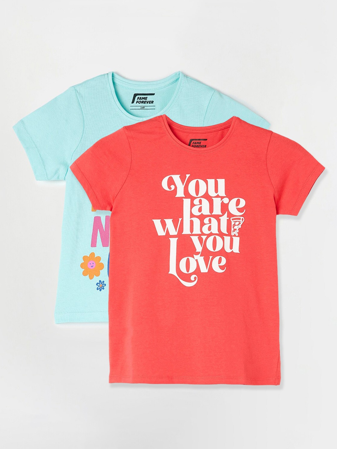 

Fame Forever by Lifestyle Girls Pack Of 2 Printed Cotton T-shirt, Coral