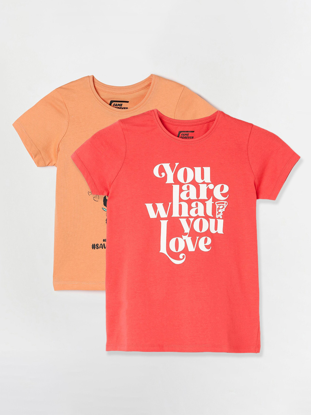 

Fame Forever by Lifestyle Girls Pack Of 2 Printed Cotton T-shirt, Coral