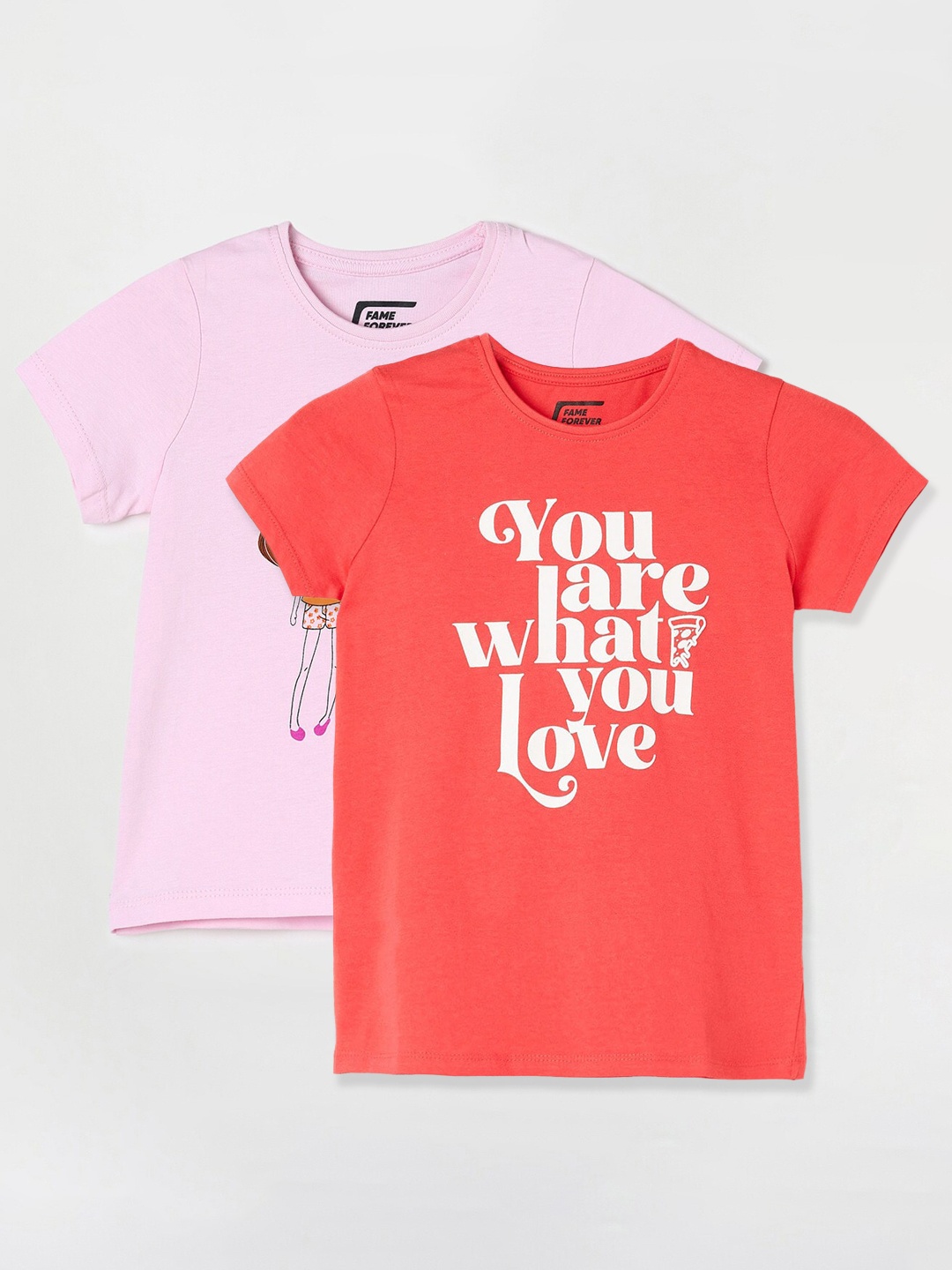 

Fame Forever by Lifestyle Girls Pack Of 2 Printed Cotton T-shirt, Coral
