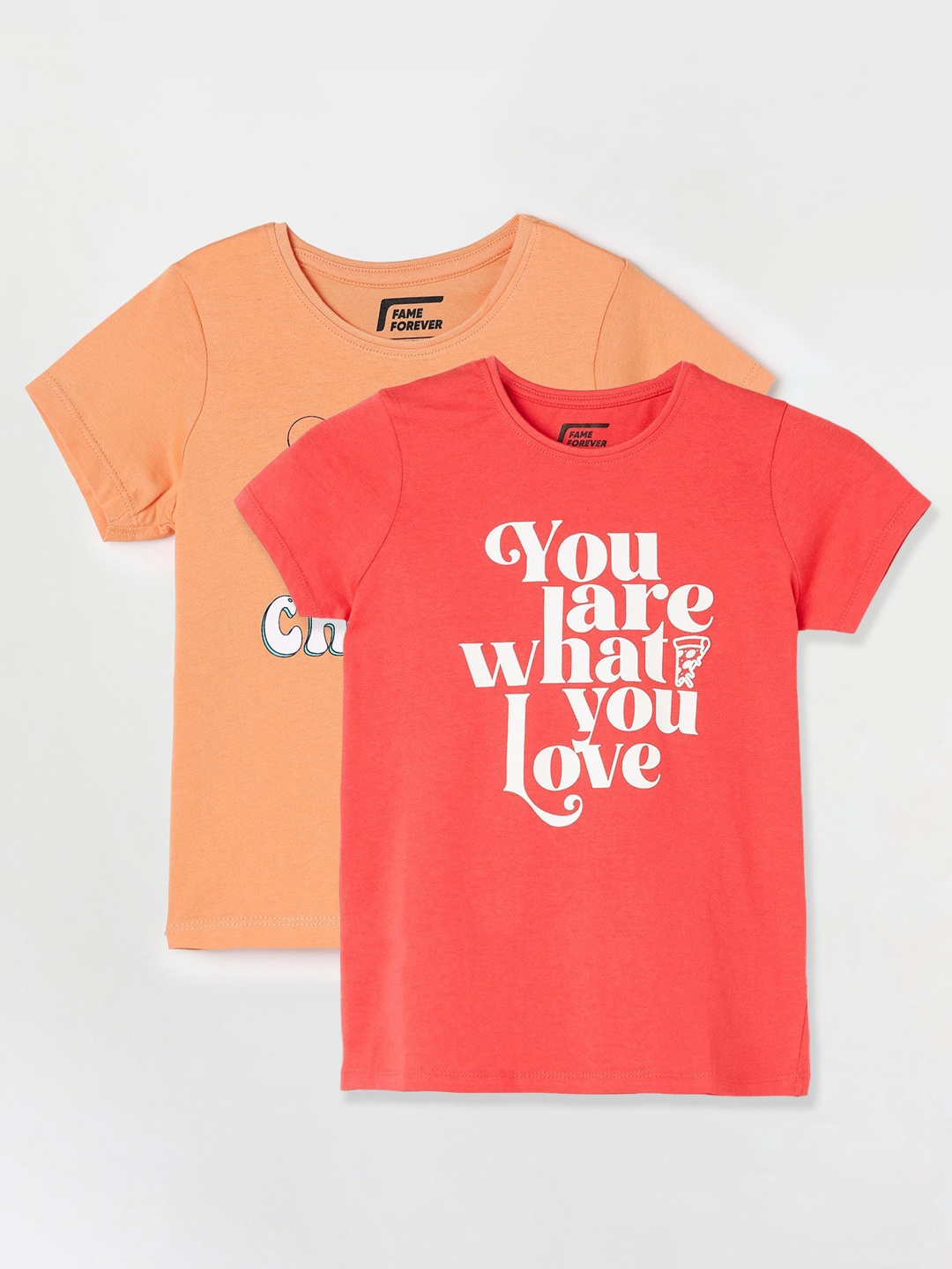 

Fame Forever by Lifestyle Girls Pack Of 2 Printed Cotton T-shirt, Coral