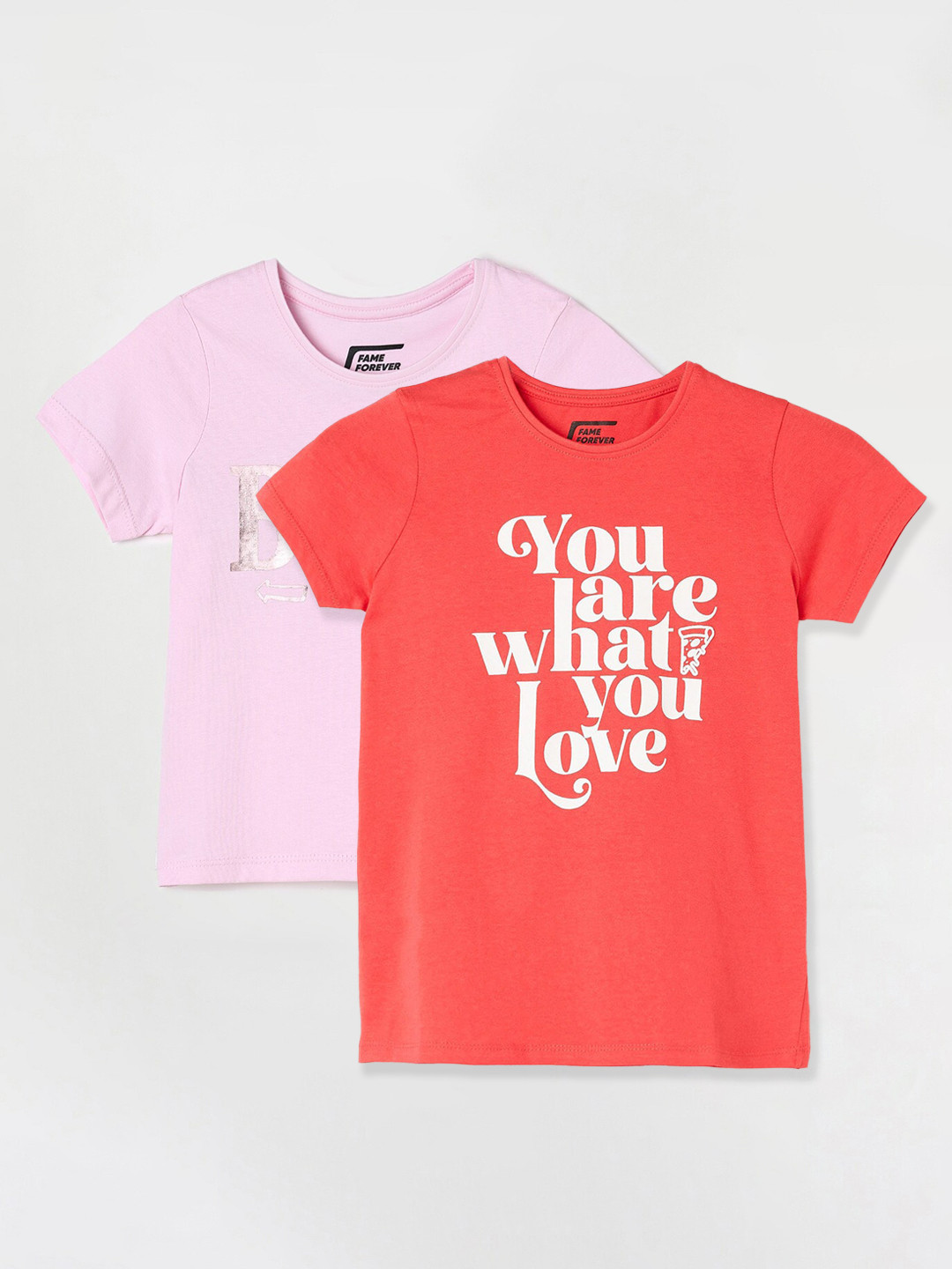 

Fame Forever by Lifestyle Girls Pack Of 2 Printed Cotton T-shirt, Coral