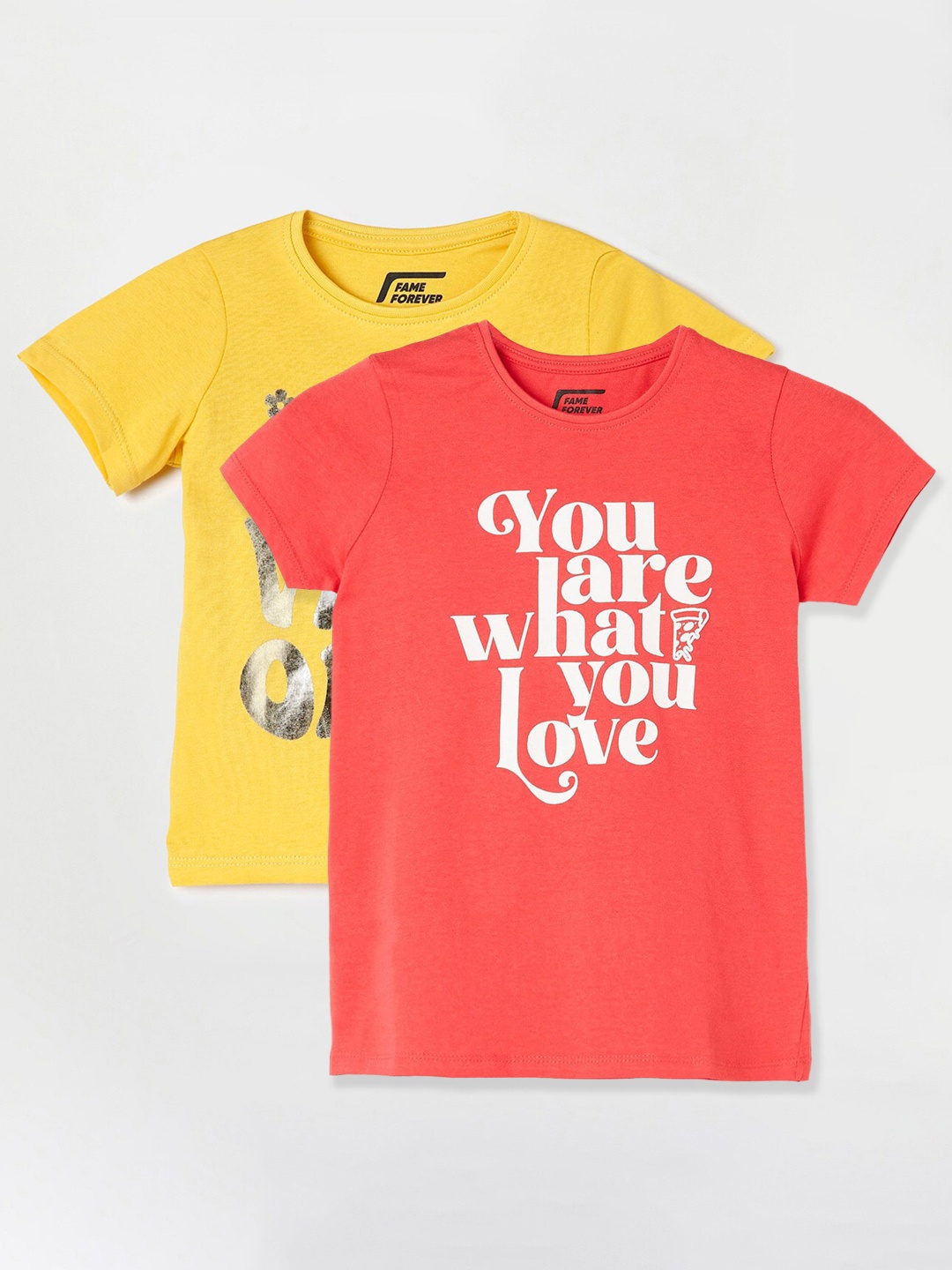 

Fame Forever by Lifestyle Girls Pack Of 2 Printed Cotton T-shirt, Coral