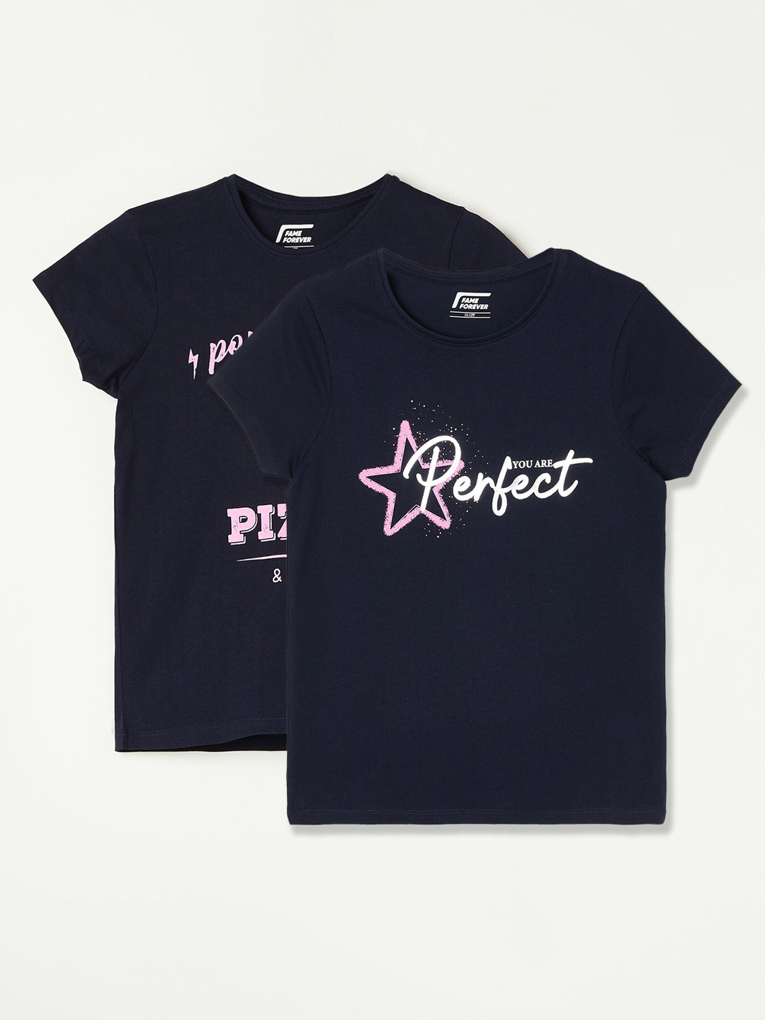 

Fame Forever by Lifestyle Girls Pack Of 2 Printed Cotton T-shirt, Navy blue