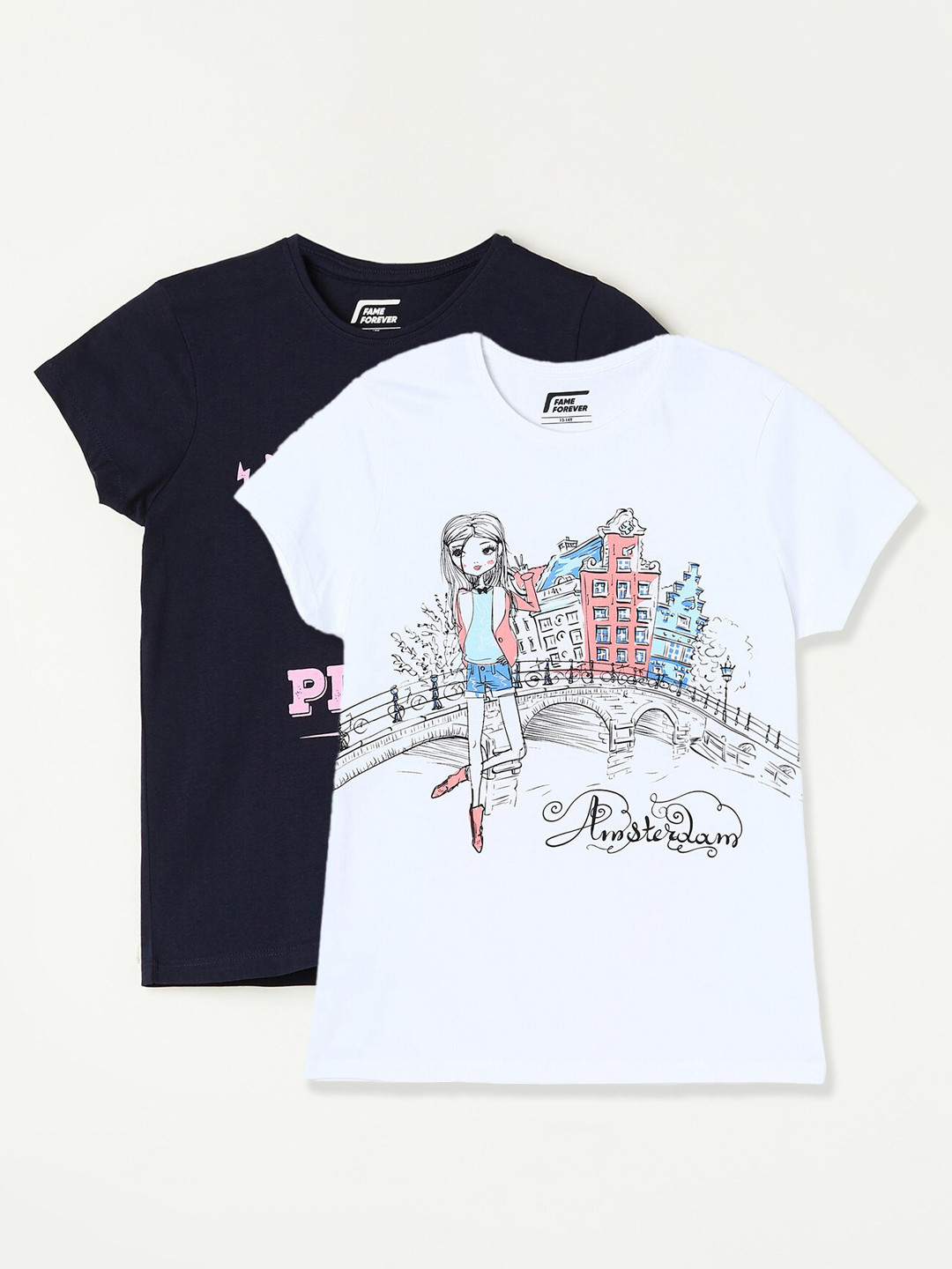 

Fame Forever by Lifestyle Girls Pack Of 2 Printed Cotton T-shirt, White