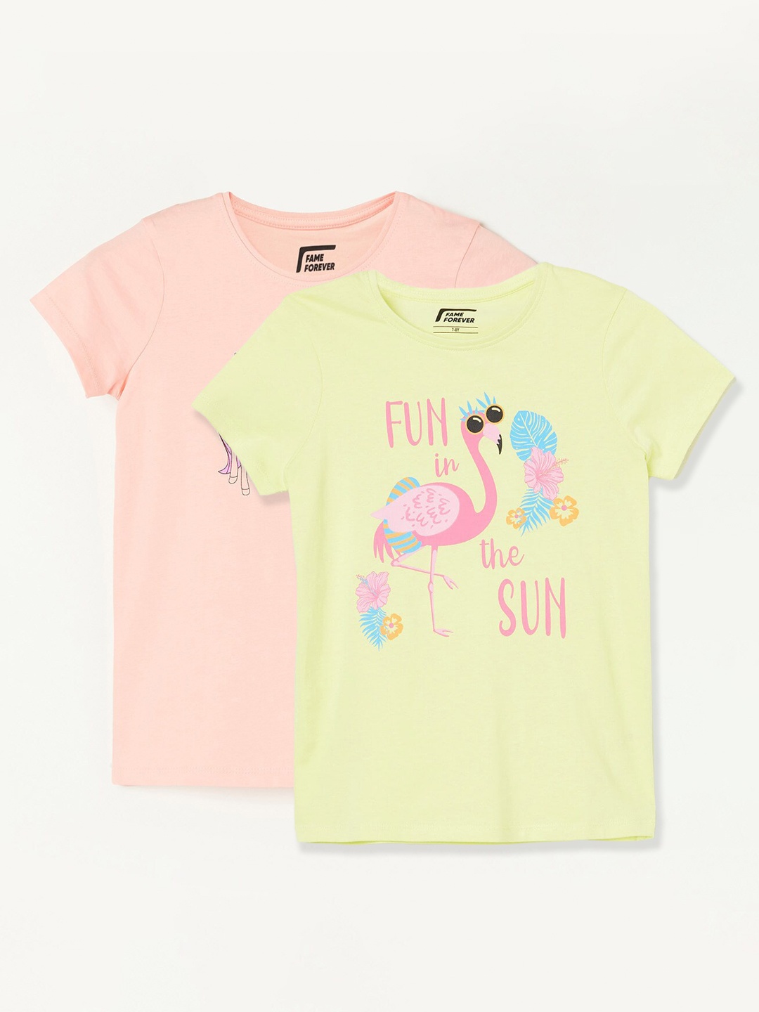 

Fame Forever by Lifestyle Girls Pack Of 2 Printed Cotton T-shirt, Yellow