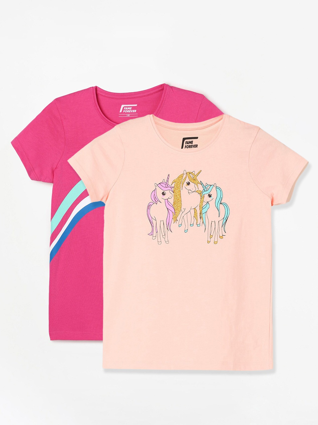 

Fame Forever by Lifestyle Girls Pack Of 2 Printed Cotton T-shirt, Peach