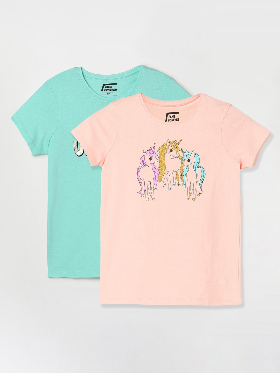 

Fame Forever by Lifestyle Girls Pack Of 2 Printed Cotton T-shirt, Peach