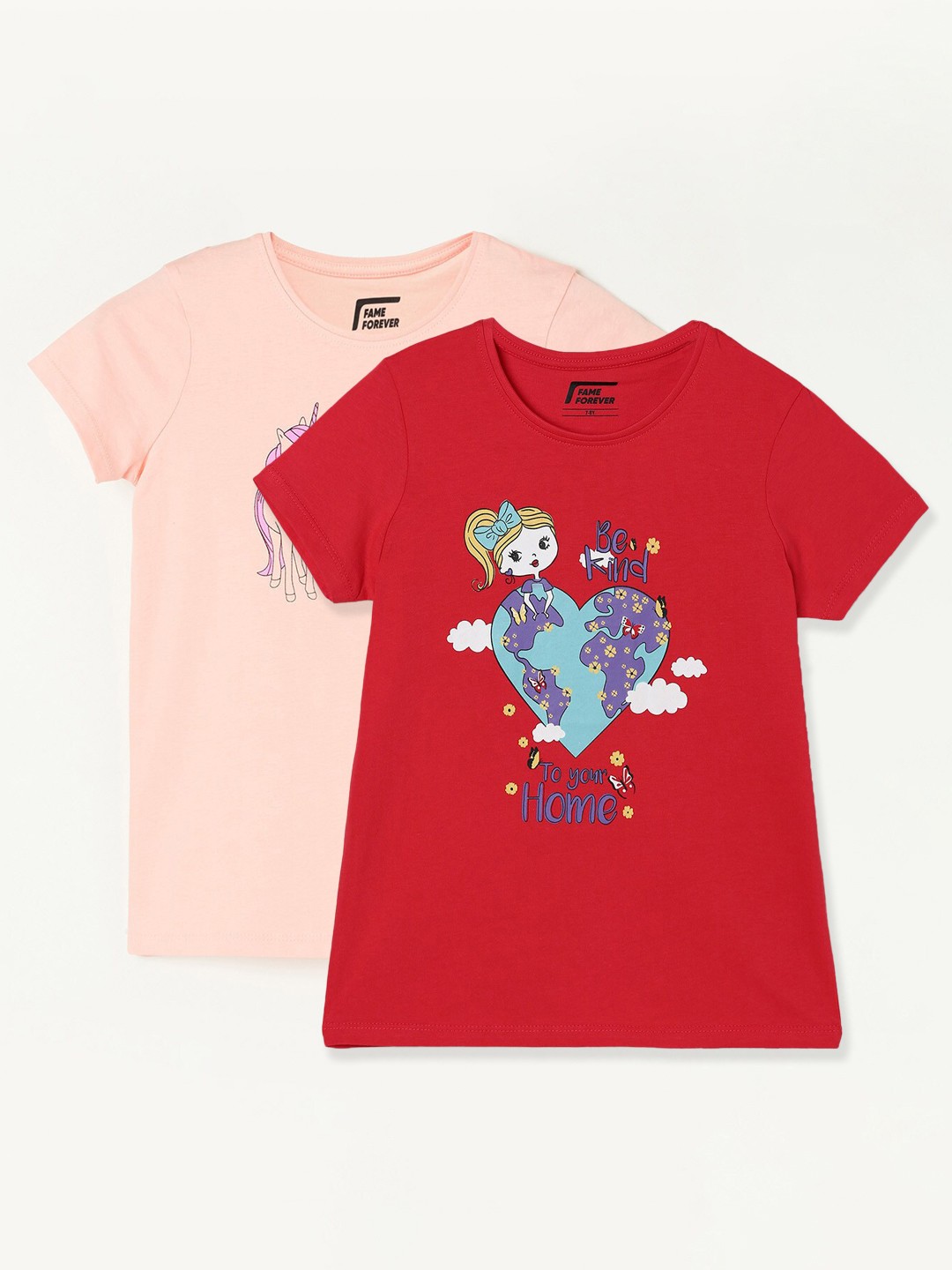 

Fame Forever by Lifestyle Girls Pack Of 2 Printed Cotton T-shirt, Peach