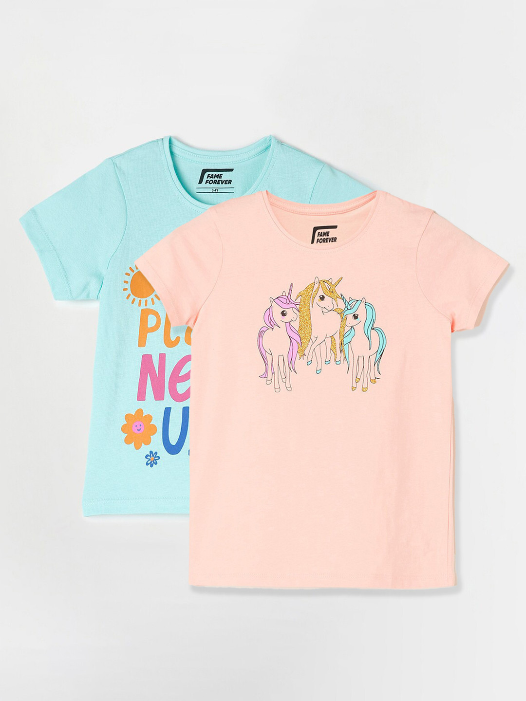 

Fame Forever by Lifestyle Girls Pack Of 2 Printed Cotton T-shirt, Peach