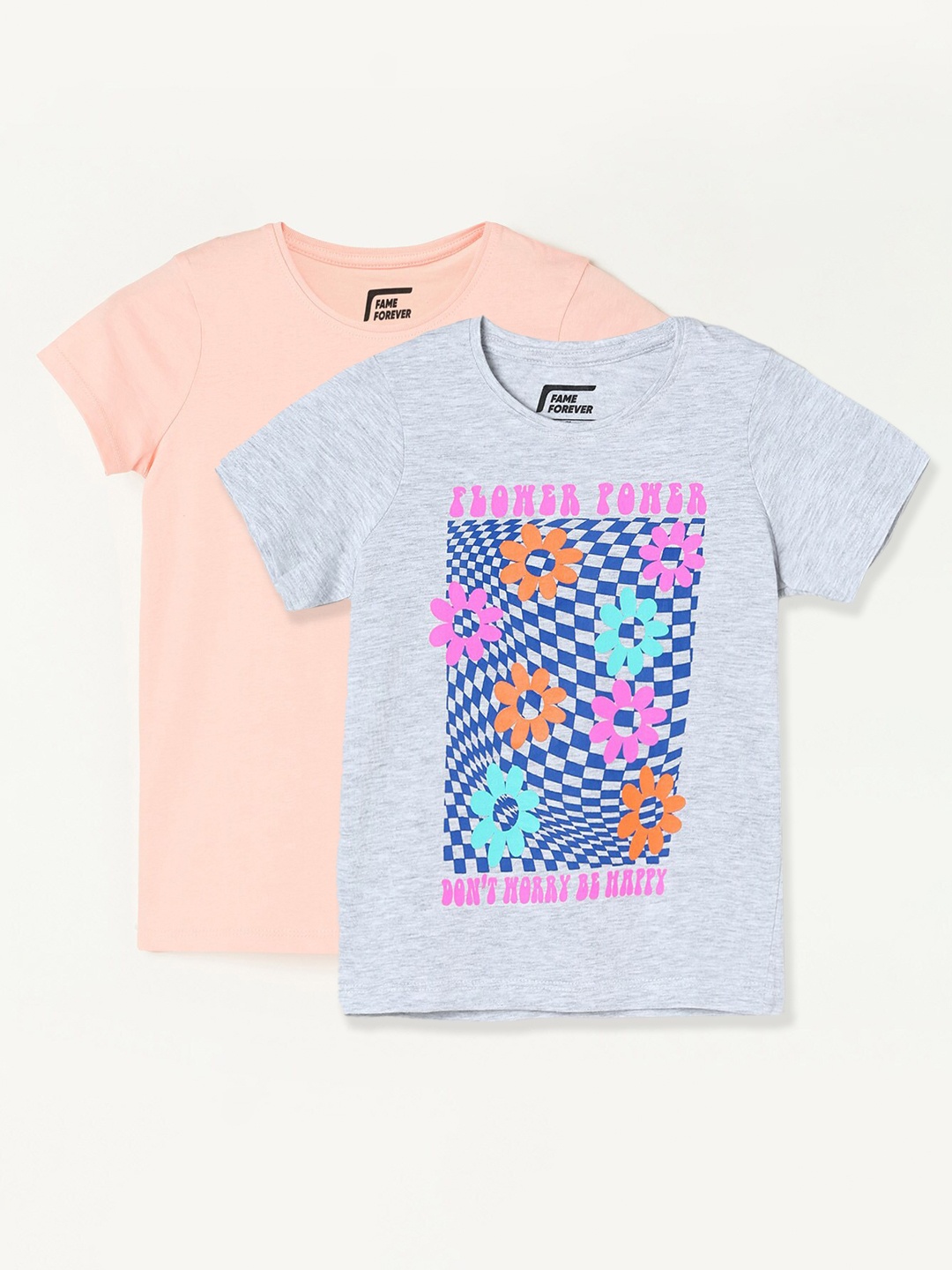 

Fame Forever by Lifestyle Girls Pack Of 2 Printed Cotton T-shirt, Grey