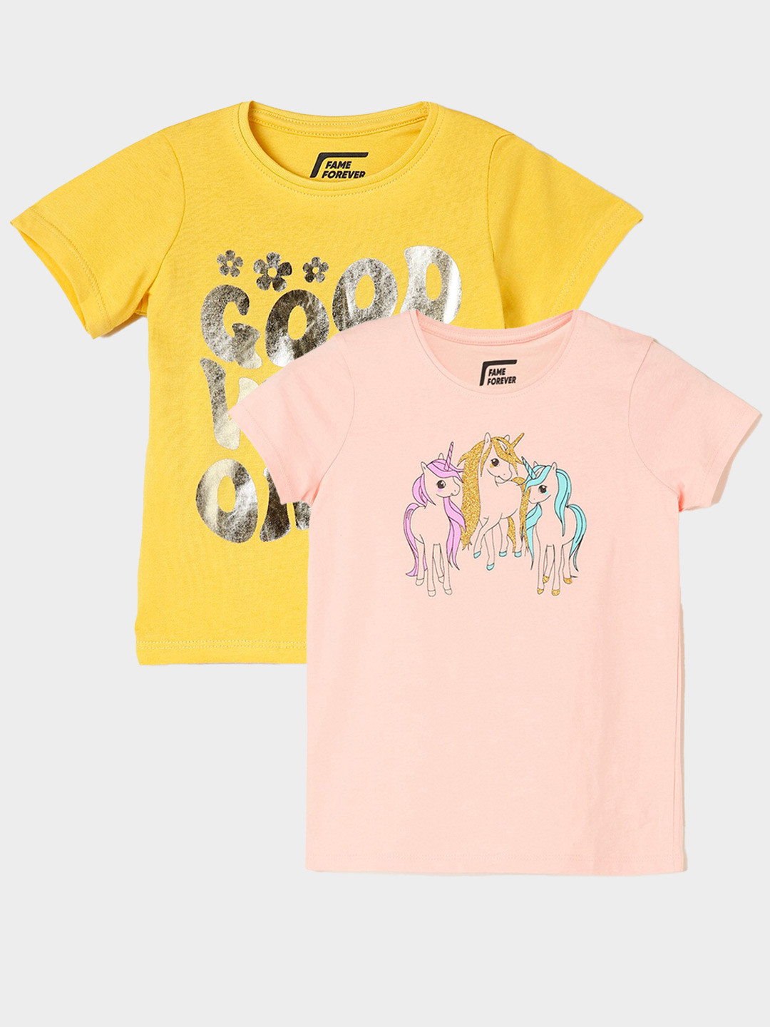 

Fame Forever by Lifestyle Girls Pack Of 2 Printed Cotton T-shirt, Peach