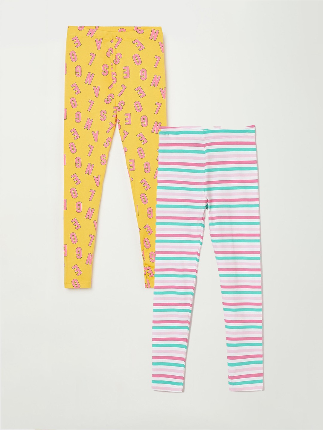 

Fame Forever by Lifestyle Girls Pack Of 2 Printed Ankle Length Leggings, White