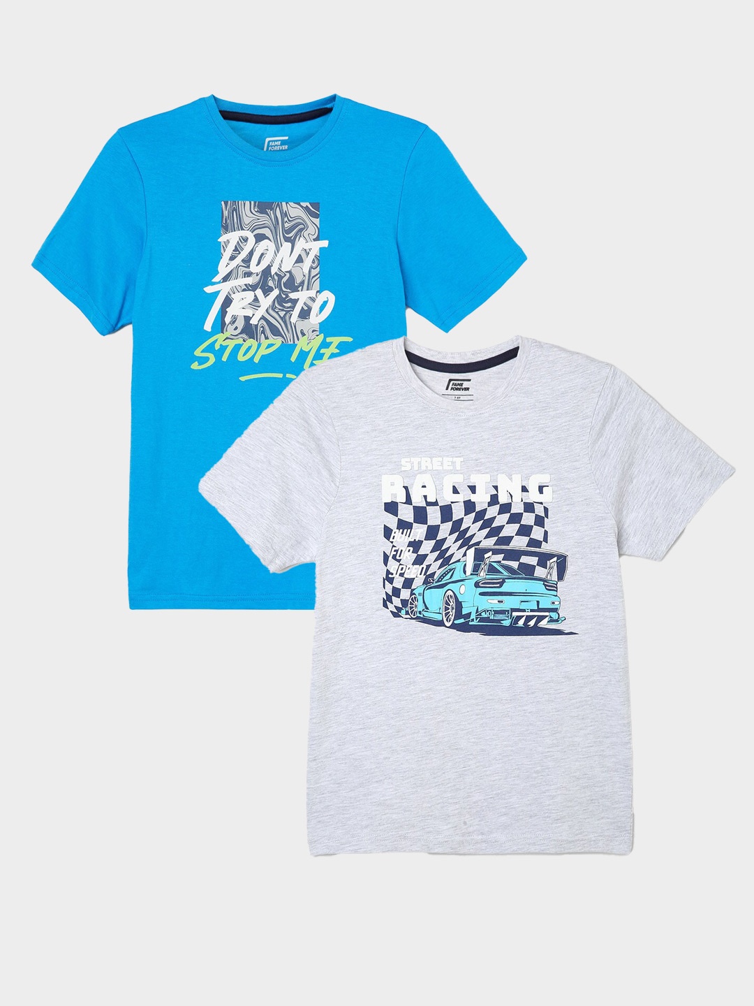 

Fame Forever by Lifestyle Boys Pack Of 2 Printed Cotton T-shirt, Grey melange