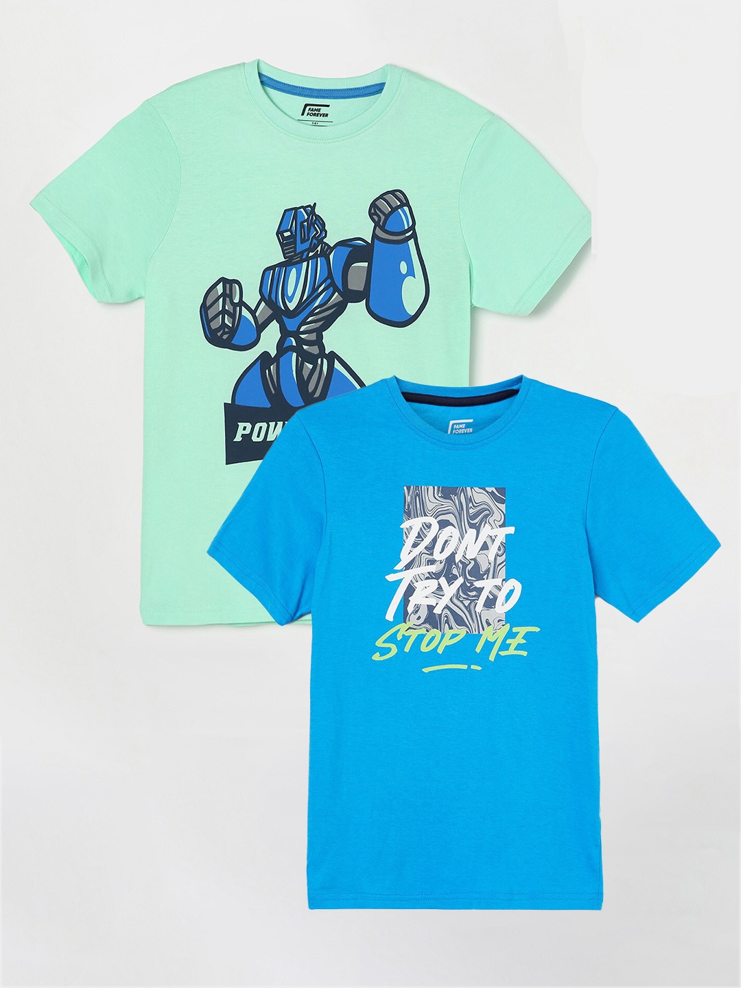 

Fame Forever by Lifestyle Boys Pack Of 2 Printed Short Sleeves Cotton T-shirts, Blue