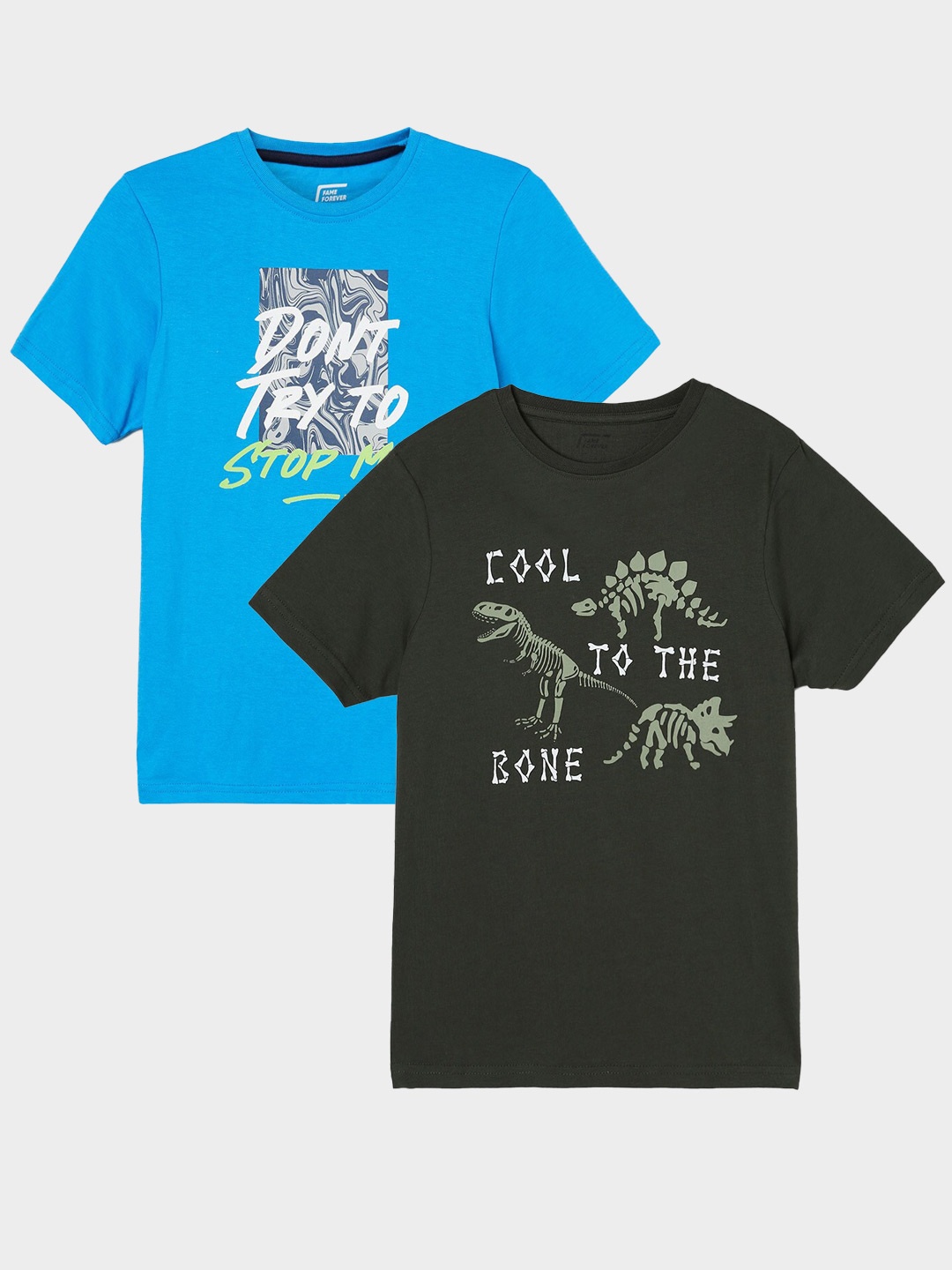 

Fame Forever by Lifestyle Boys Pack Of 2 Printed Cotton T-shirt, Olive