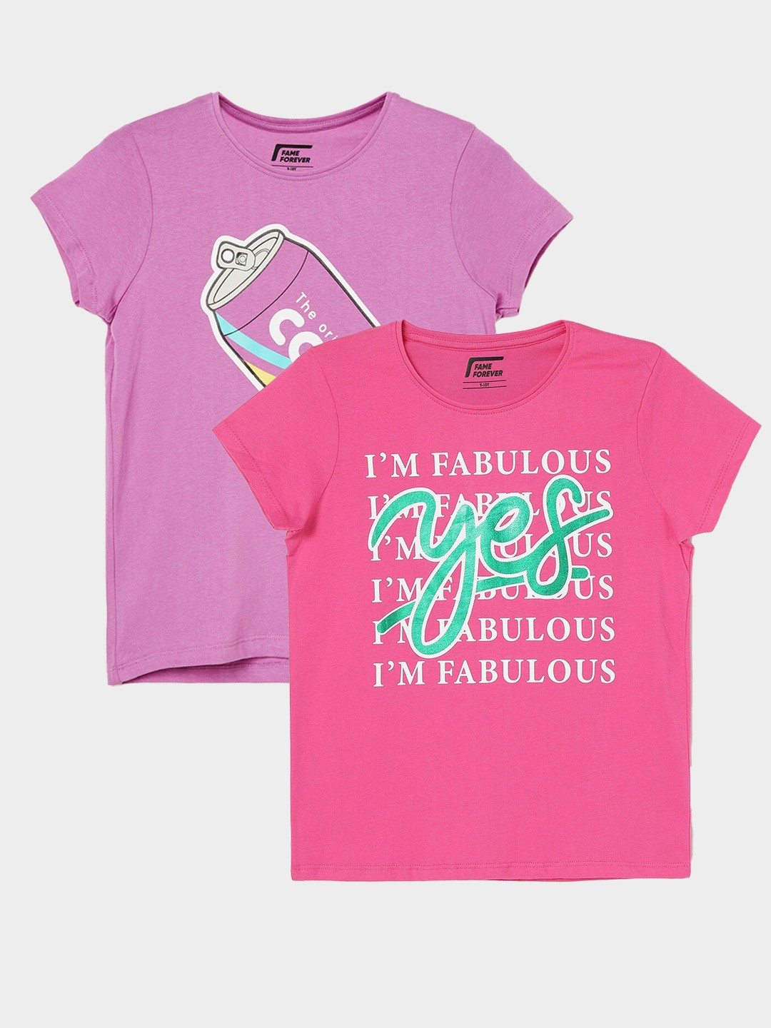

Fame Forever by Lifestyle Girls Pack Of 2 Printed Cotton T-shirt, Pink
