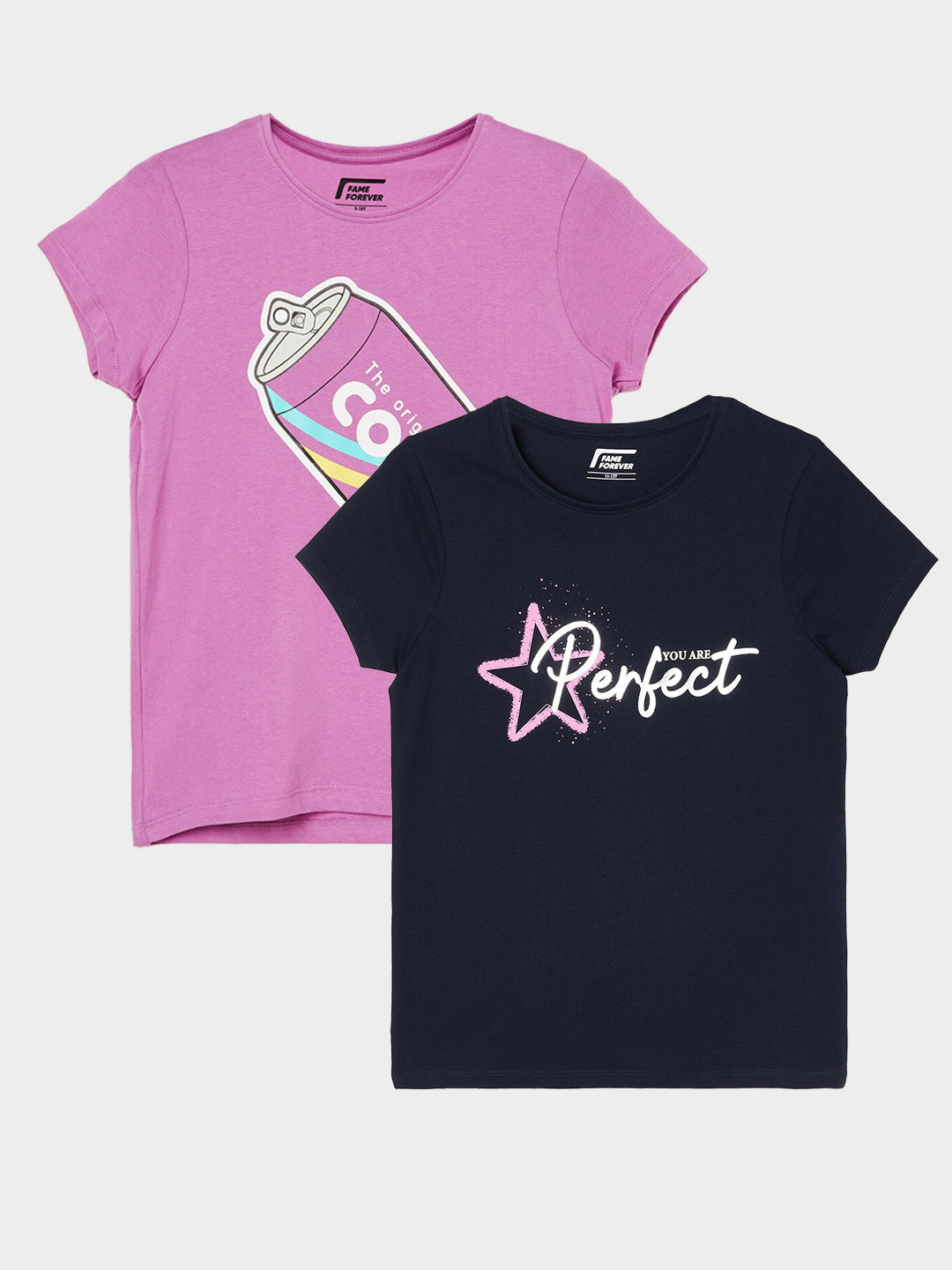 

Fame Forever by Lifestyle Girls Pack Of 2 Printed Cotton T-shirt, Navy blue