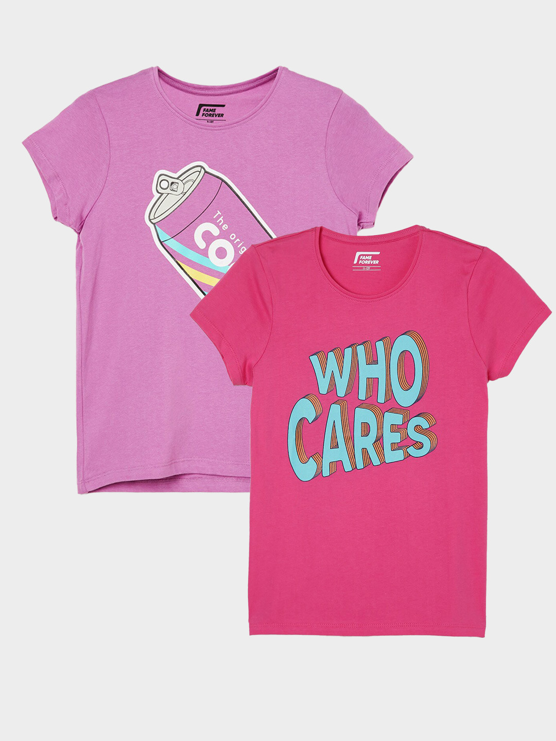 

Fame Forever by Lifestyle Girls Pack Of 2 Printed Cotton T-shirt, Pink
