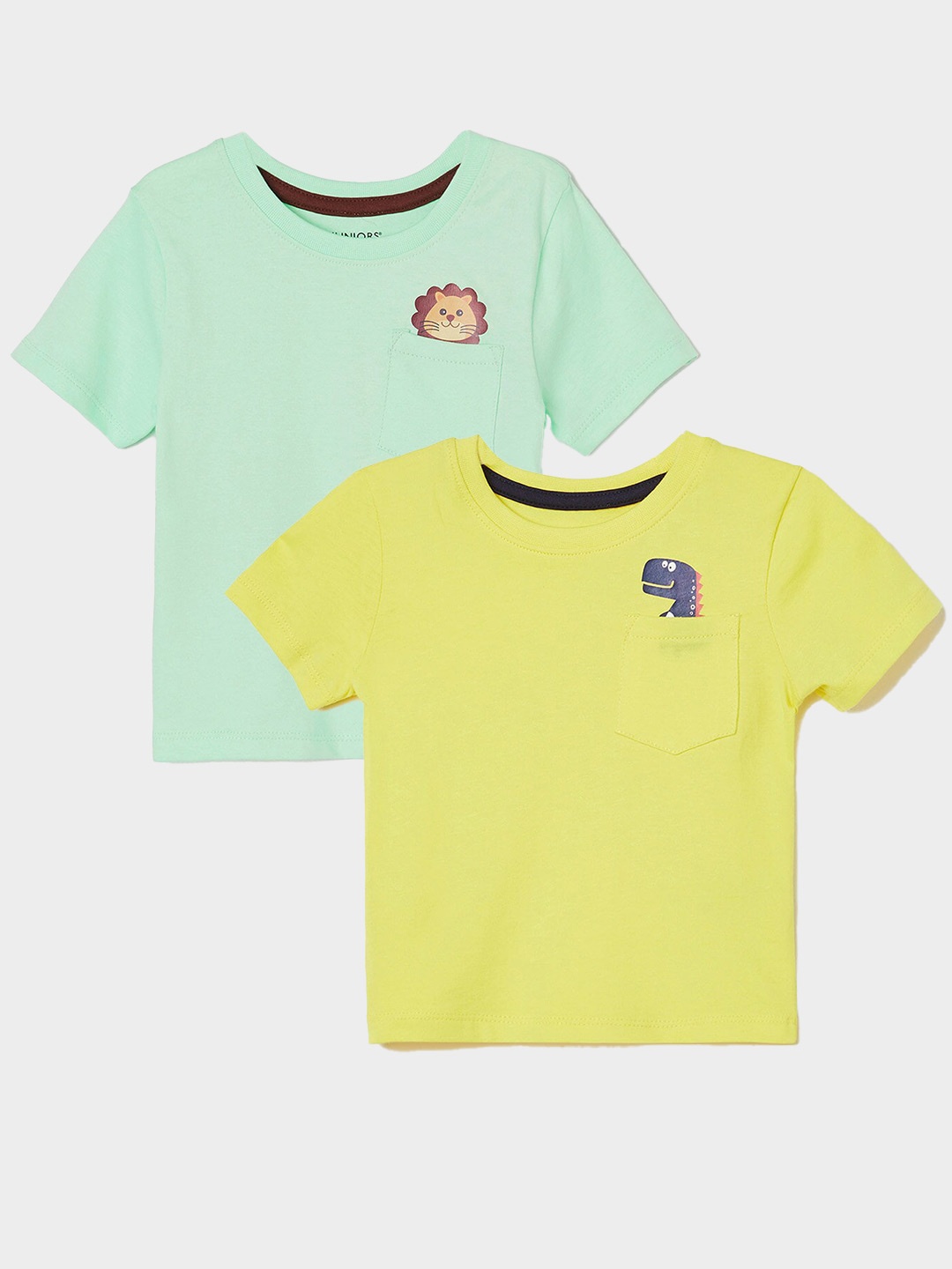 

Juniors by Lifestyle Boys Pack Of 2 Round Neck Pure Cotton T-shirt, Yellow
