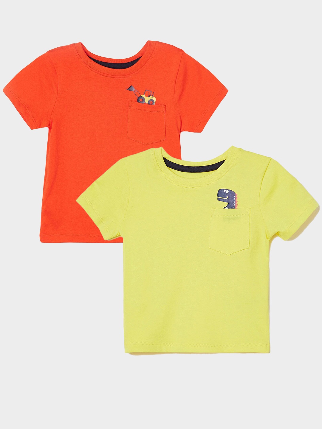 

Juniors by Lifestyle Boys Pack Of 2 Round Neck Pure Cotton T-shirt, Yellow