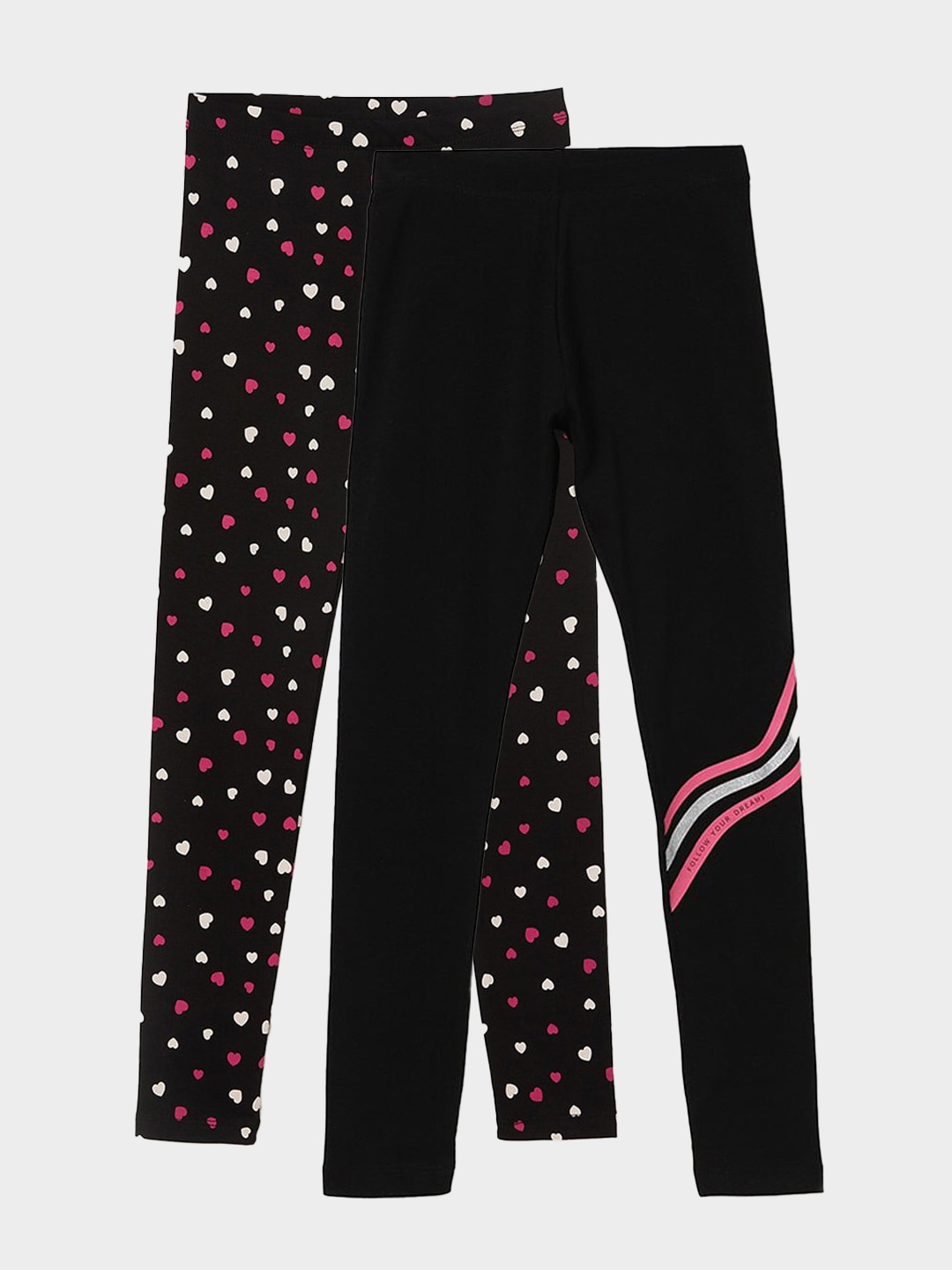 

Fame Forever by Lifestyle Girls Pack Of 2 Printed Cotton Leggings & Trousers, Black