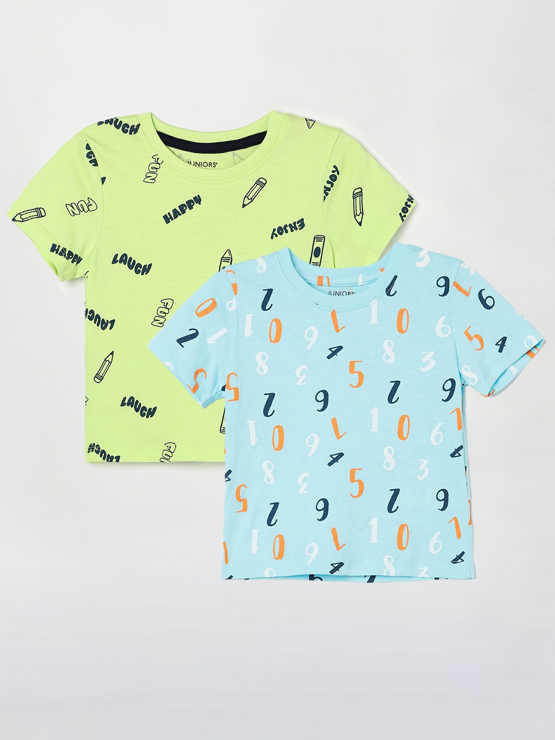 

Juniors by Lifestyle Boys Pack Of 2 Printed Round Neck Cotton Casual T-Shirts, Blue