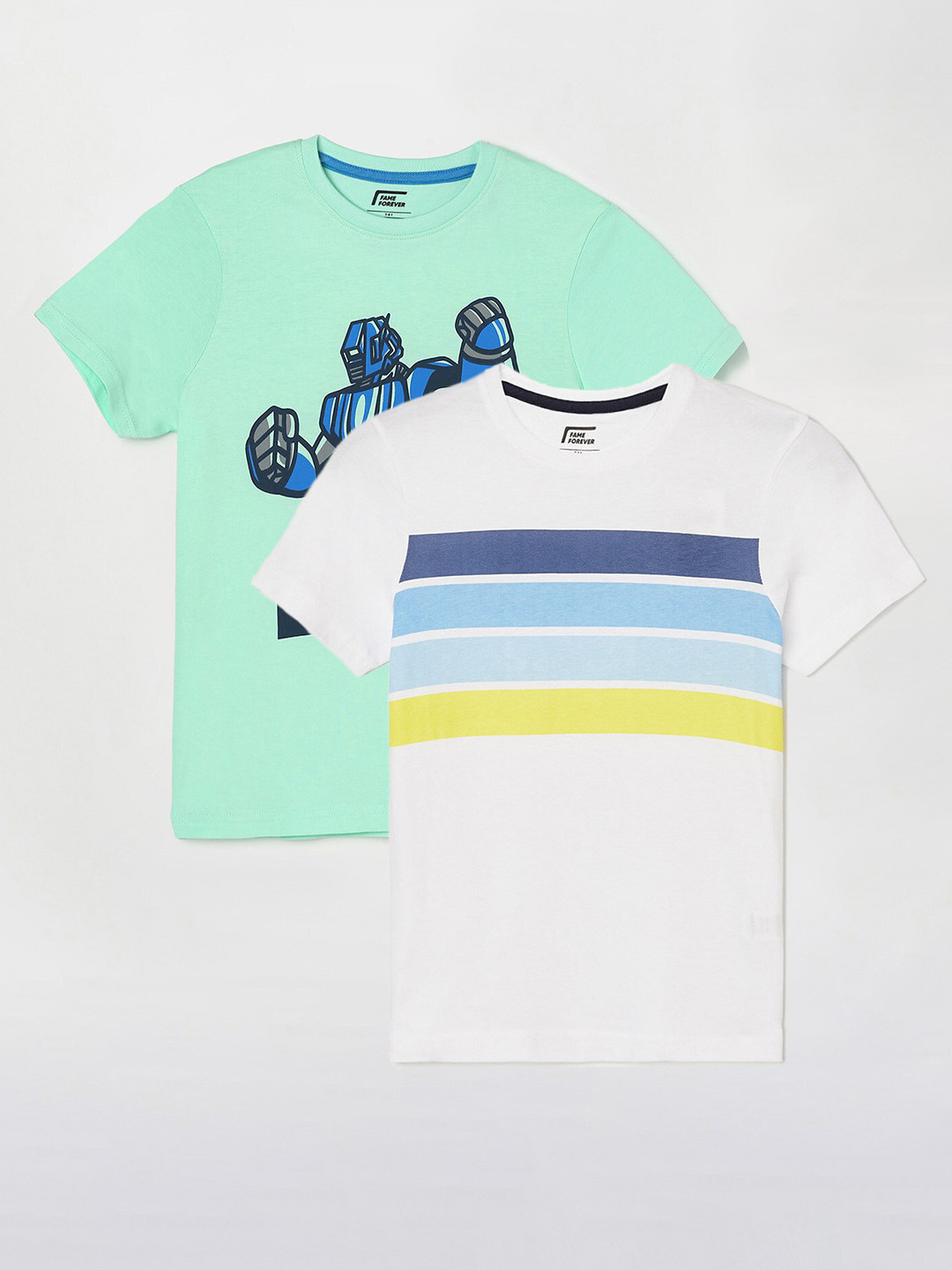 

Fame Forever by Lifestyle Boys Pack Of 2 Printed Round Neck Cotton Casual T-Shirts, White