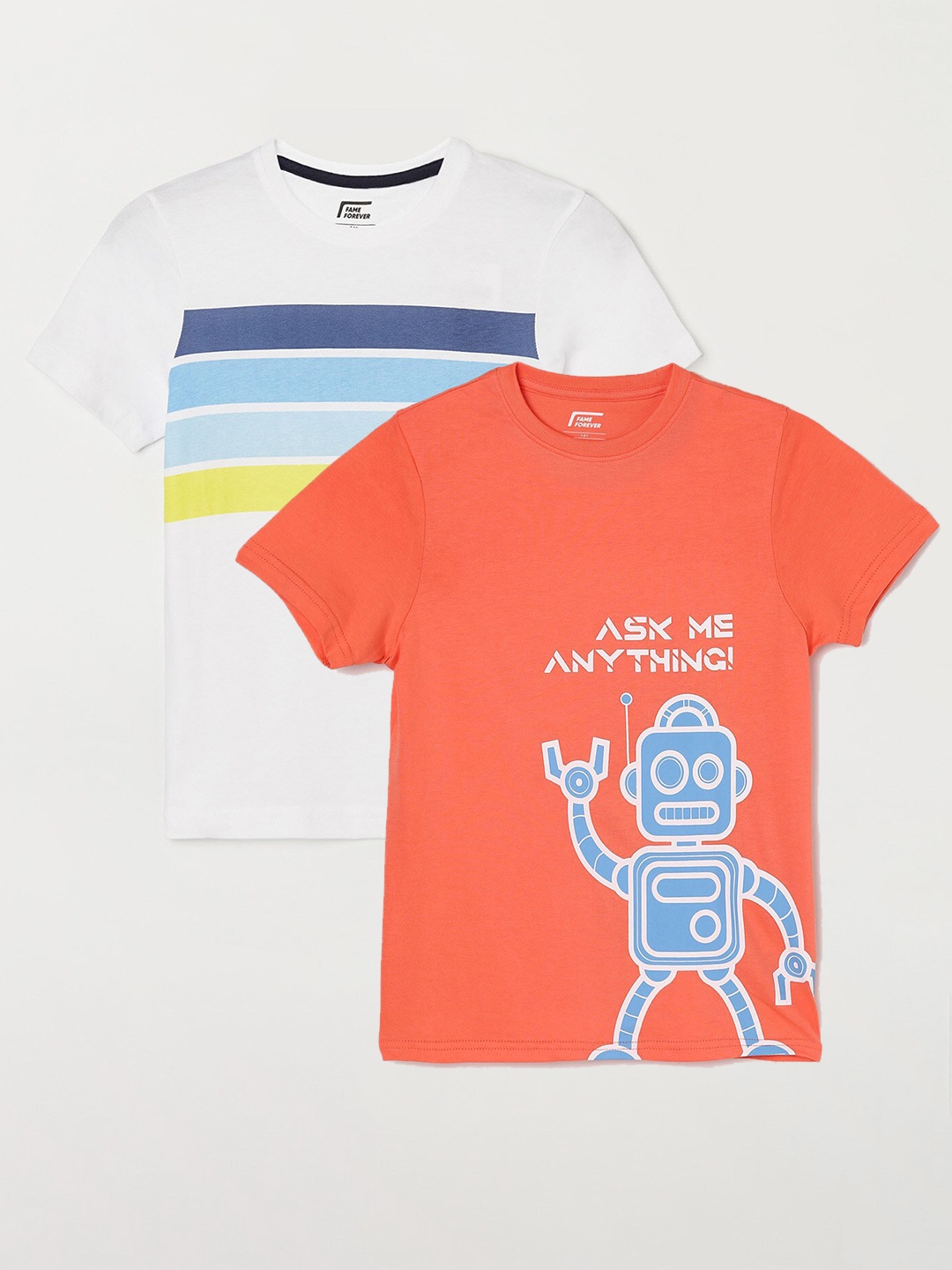 Fame Forever by Lifestyle Boys Pack Of 2 Printed Round Neck Cotton Casual T-Shirts, Coral