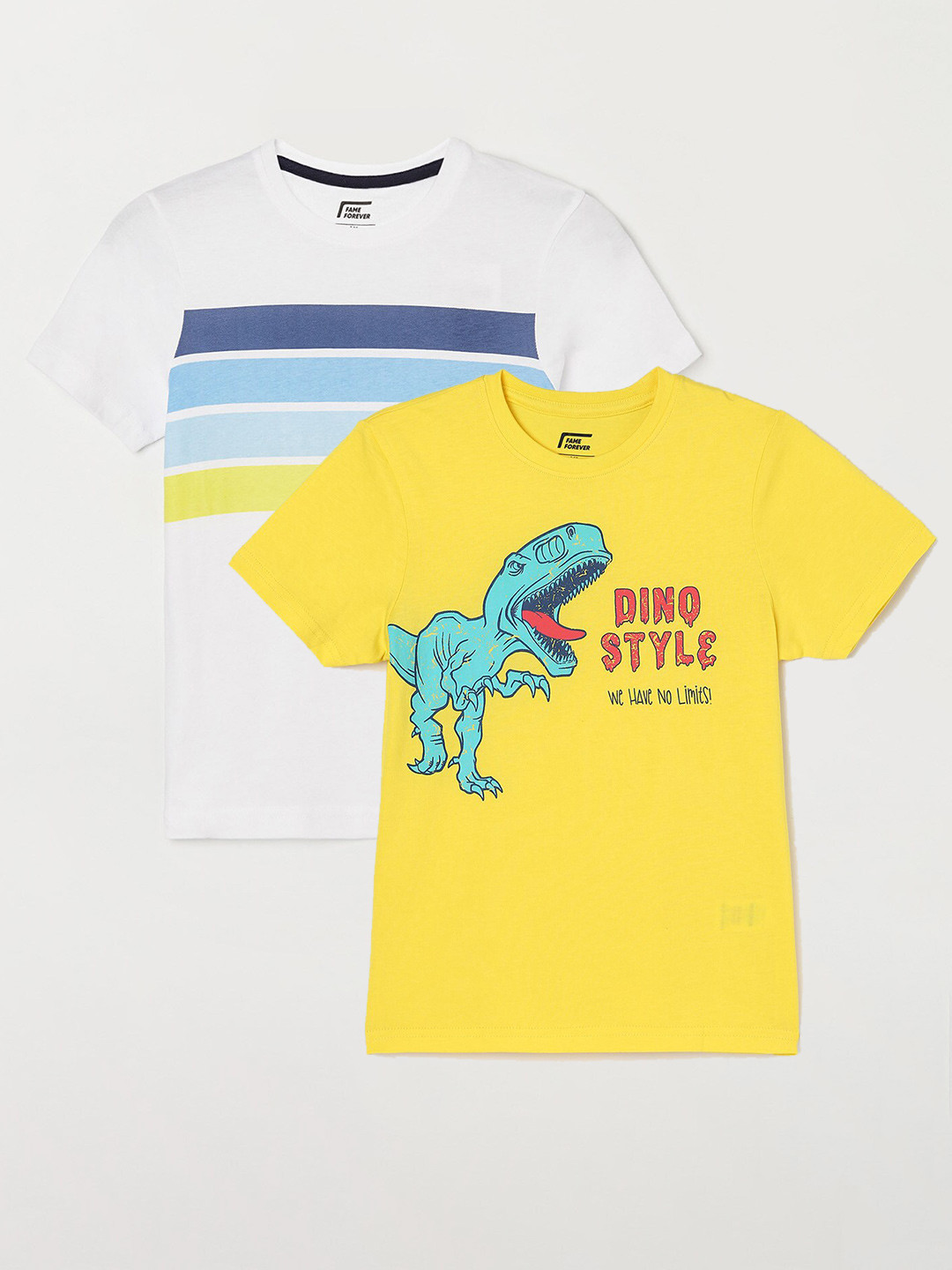 

Fame Forever by Lifestyle Boys Pack Of 2 Printed Round Neck Cotton Casual T-Shirts, Yellow