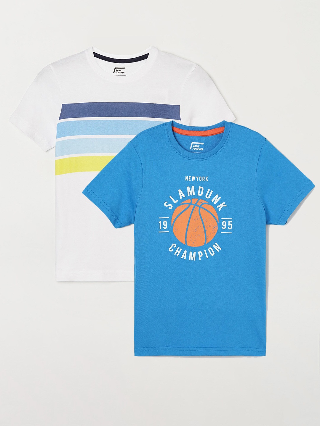 

Fame Forever by Lifestyle Boys Pack Of 2 Printed Round Neck Cotton Casual T-Shirts, Blue