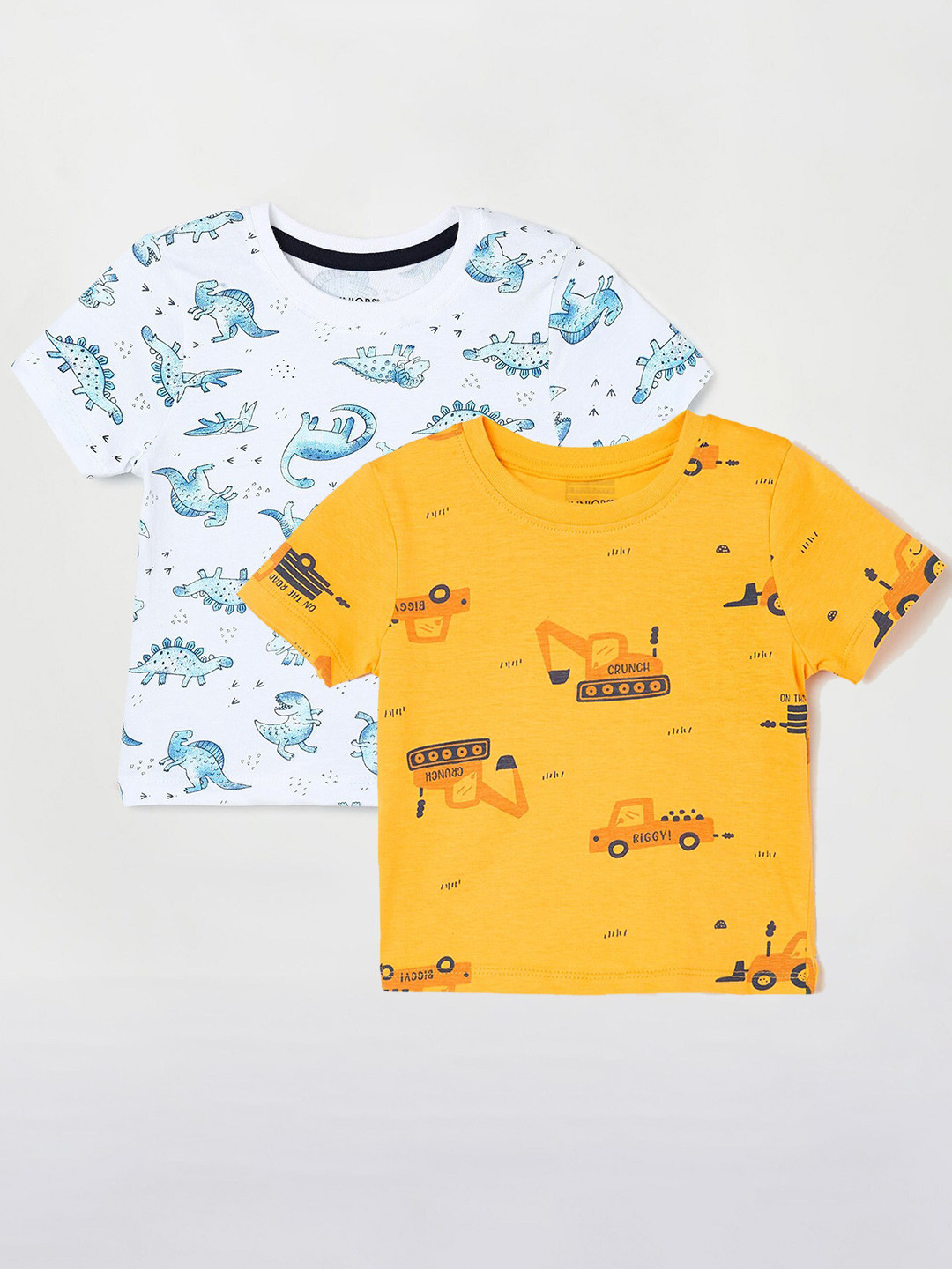 

Juniors by Lifestyle Boys Pack Of 2 Printed Round Neck Pure Cotton Casual T-Shirts, Mustard