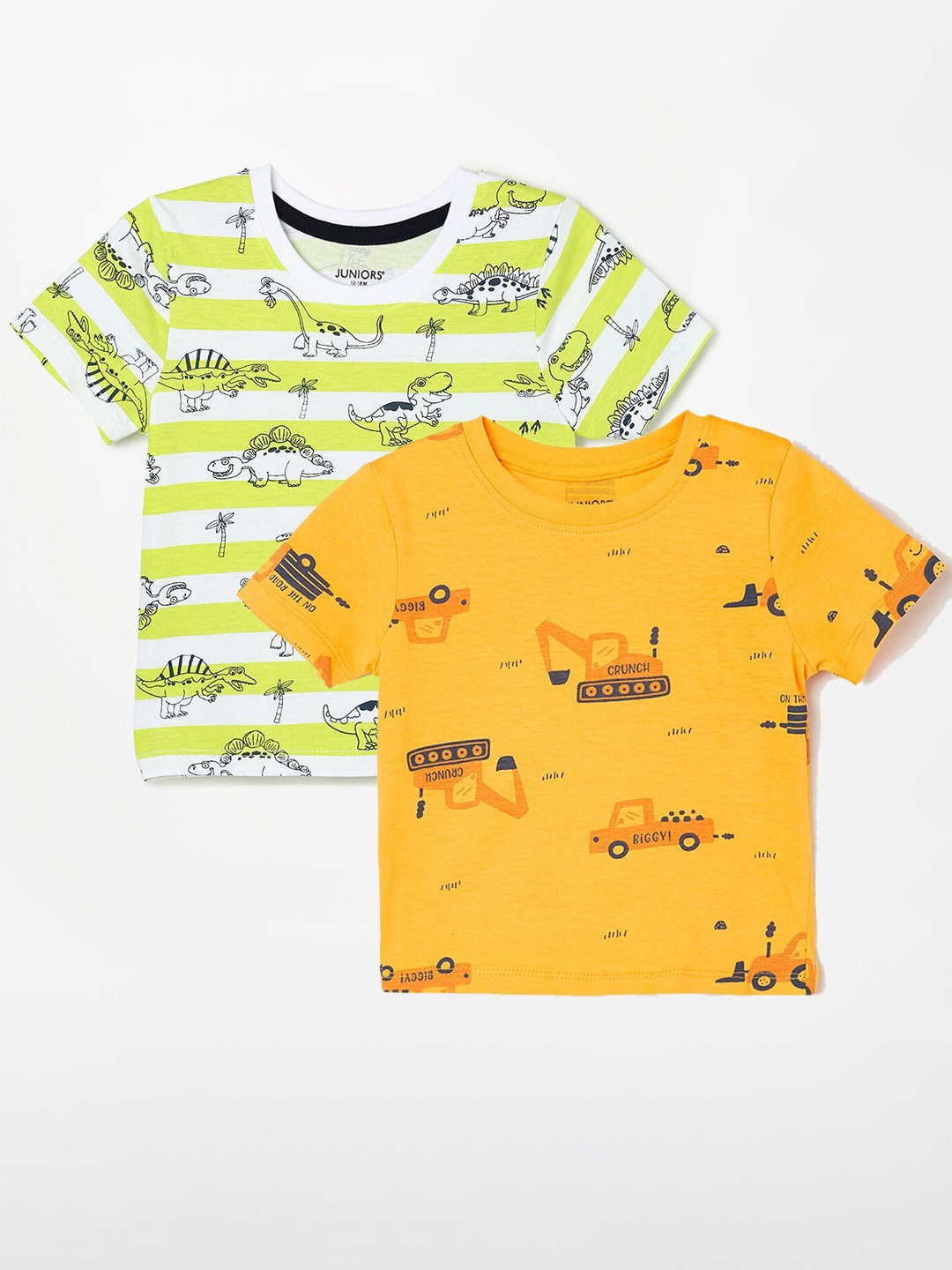 

Juniors by Lifestyle Boys Pack Of 2 Printed Round Neck Pure Cotton Casual T-Shirts, Mustard