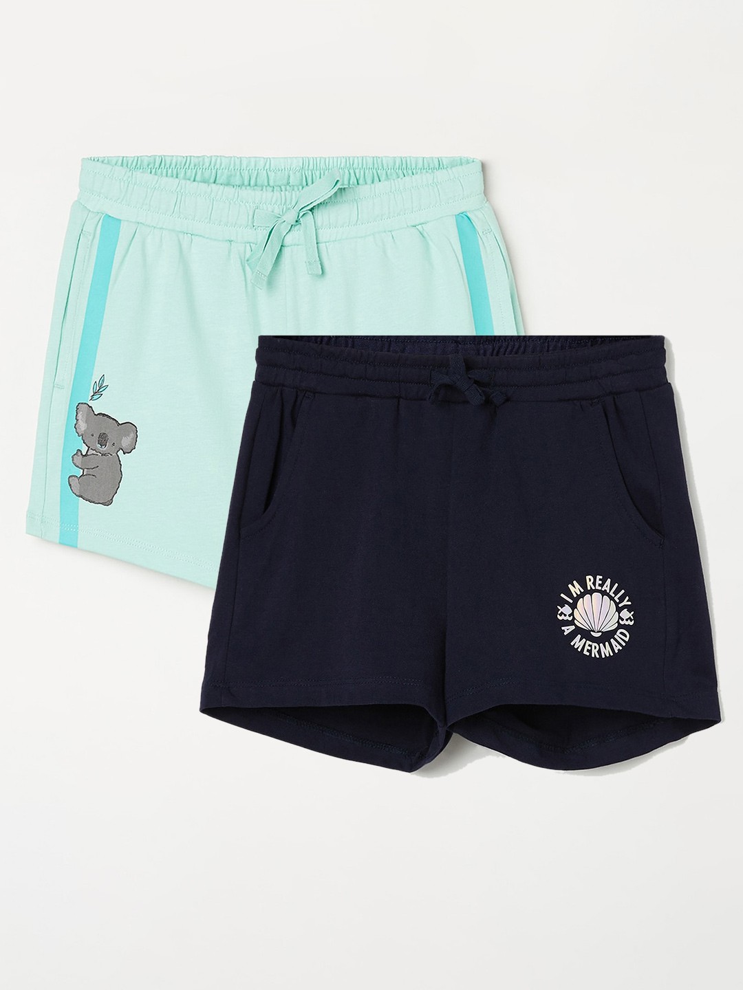 

Juniors by Lifestyle Girls Pack Of 2 Printed Mid-Rise Pure Cotton Shorts, Navy blue