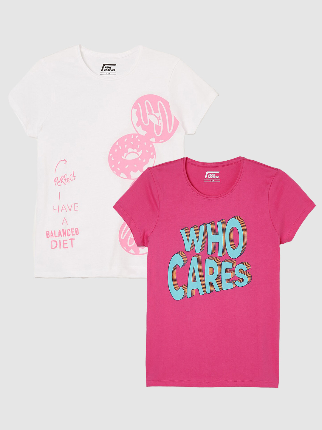

Fame Forever by Lifestyle Girls Pack Of 2 Printed Round Neck Pure Cotton Casual T-Shirts, Pink