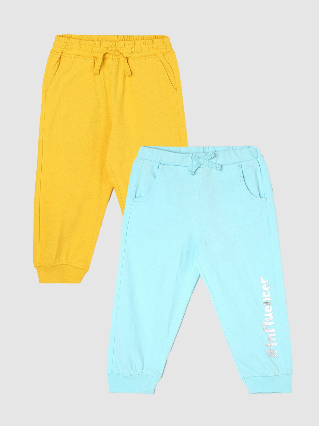

Juniors by Lifestyle Girls Pack Of 2 Printed Cotton Joggers Track Pants, Blue