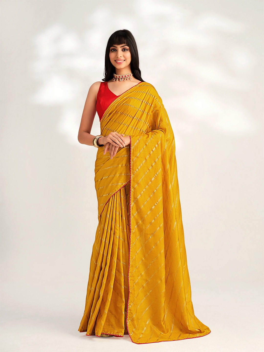 

Sangria Striped Silk Blend Saree, Yellow