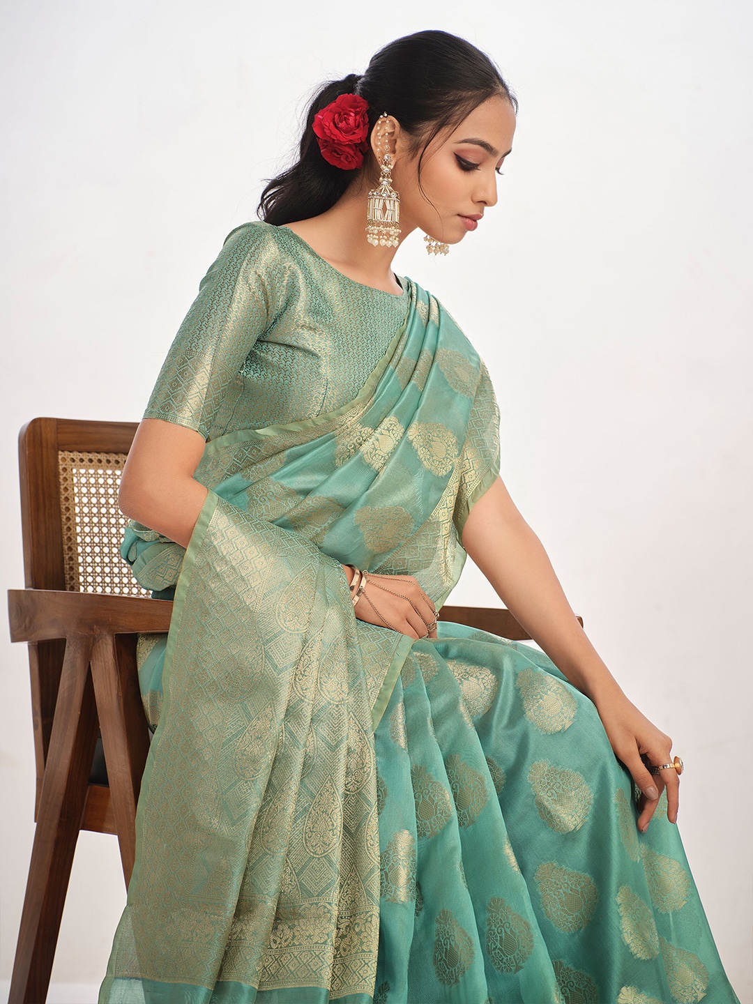 

Sangria Woven Design Organza Saree, Blue