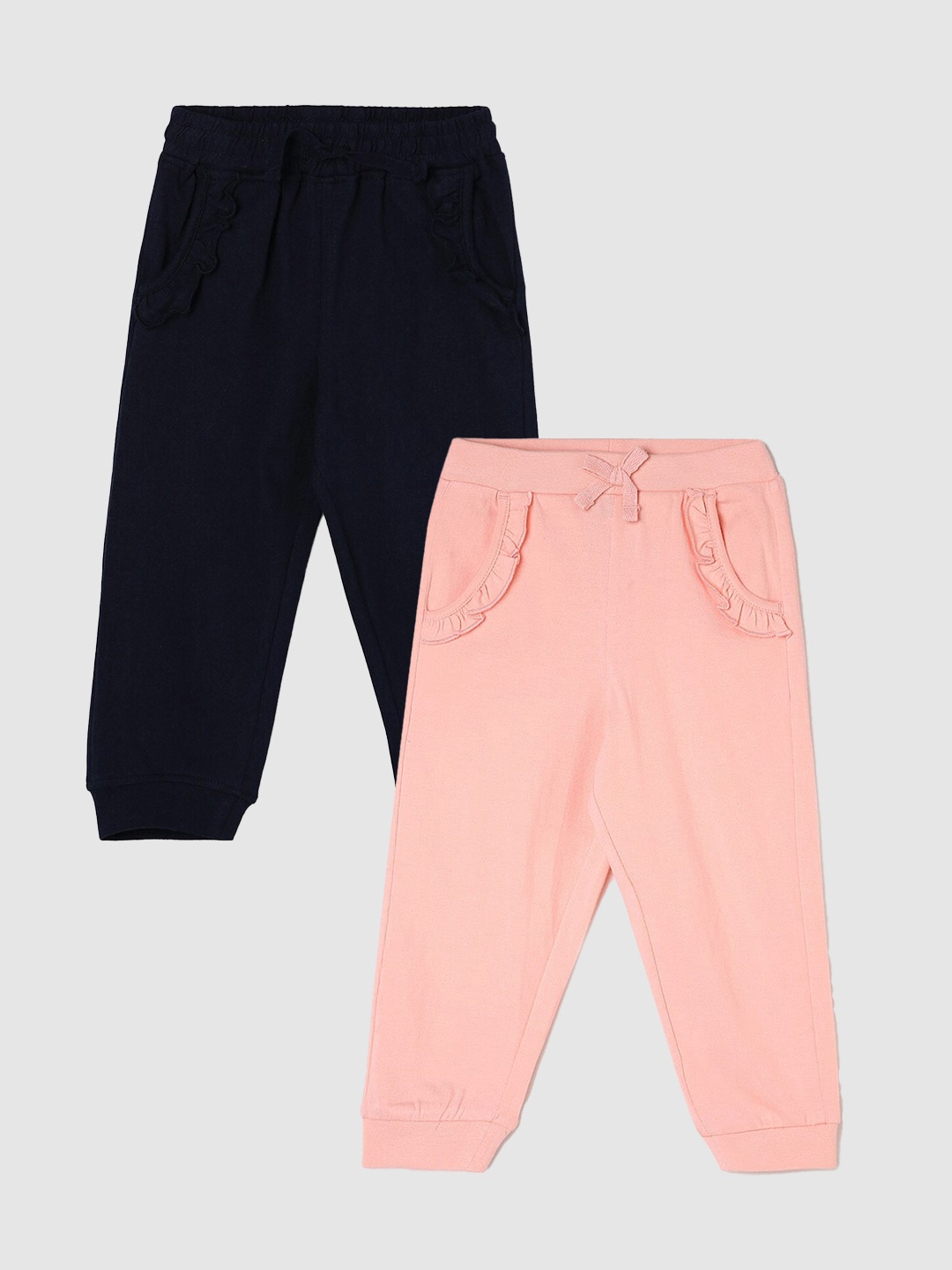 

Juniors by Lifestyle Girls Pack Of 2 Printed Cotton Joggers Track Pants, Peach