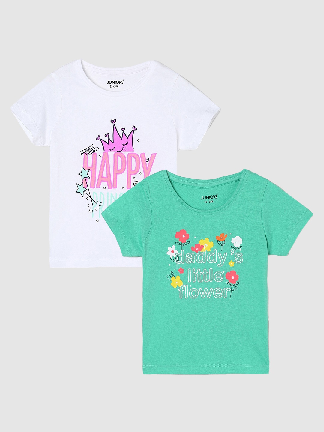 

Juniors by Lifestyle Girls Pack Of 2 Printed Round Neck Cotton Casual T-Shirts, Green