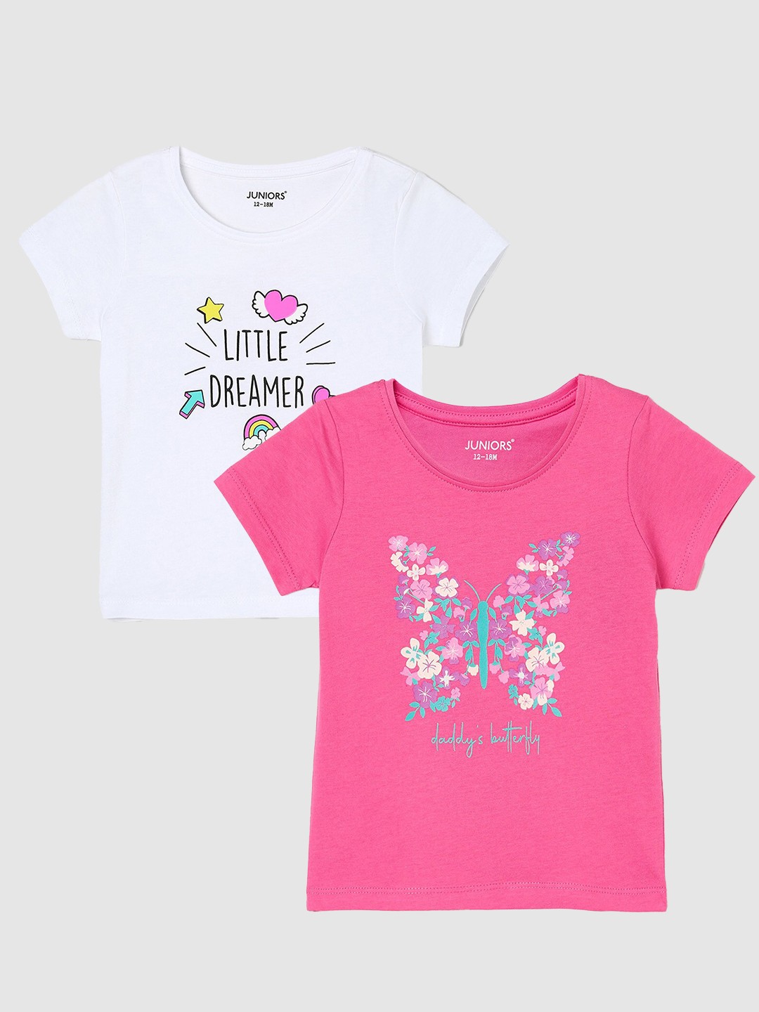 

Juniors by Lifestyle Girls Pack Of 2 Printed Cotton T-Shirts, Pink